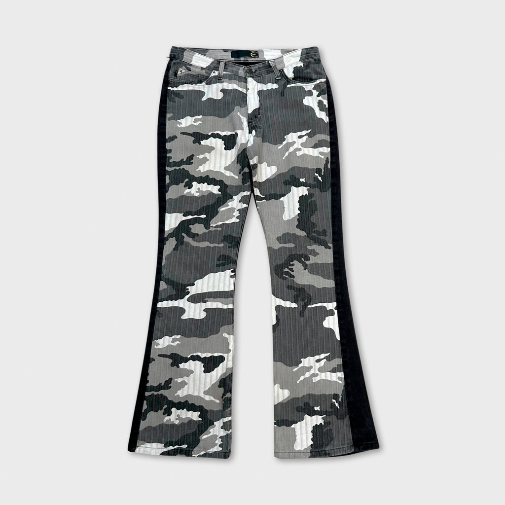 Just Cavalli Flare Hybrid Black and White Camouflage Pants
