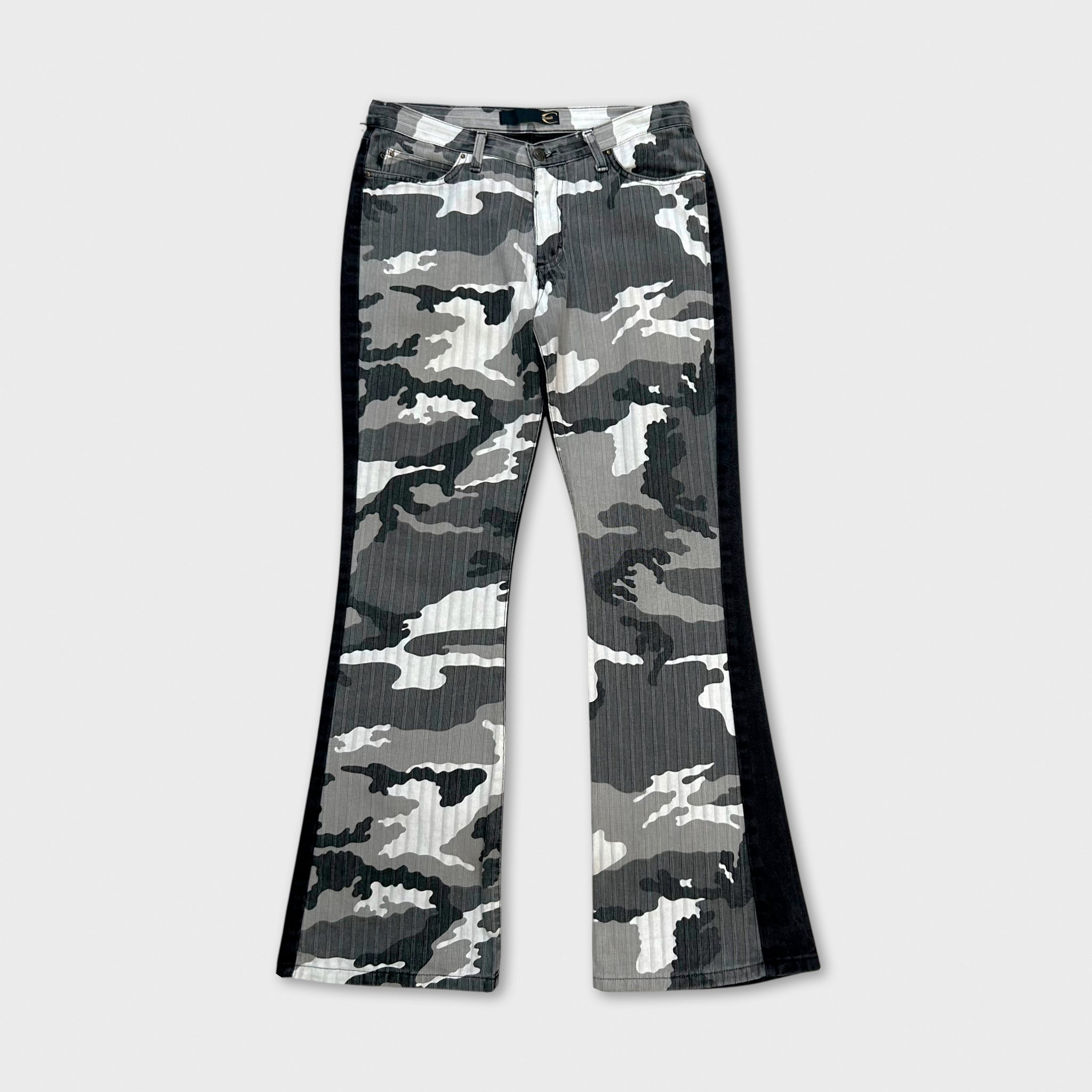 Just Cavalli Flare Hybrid Black and White Camouflage Pants