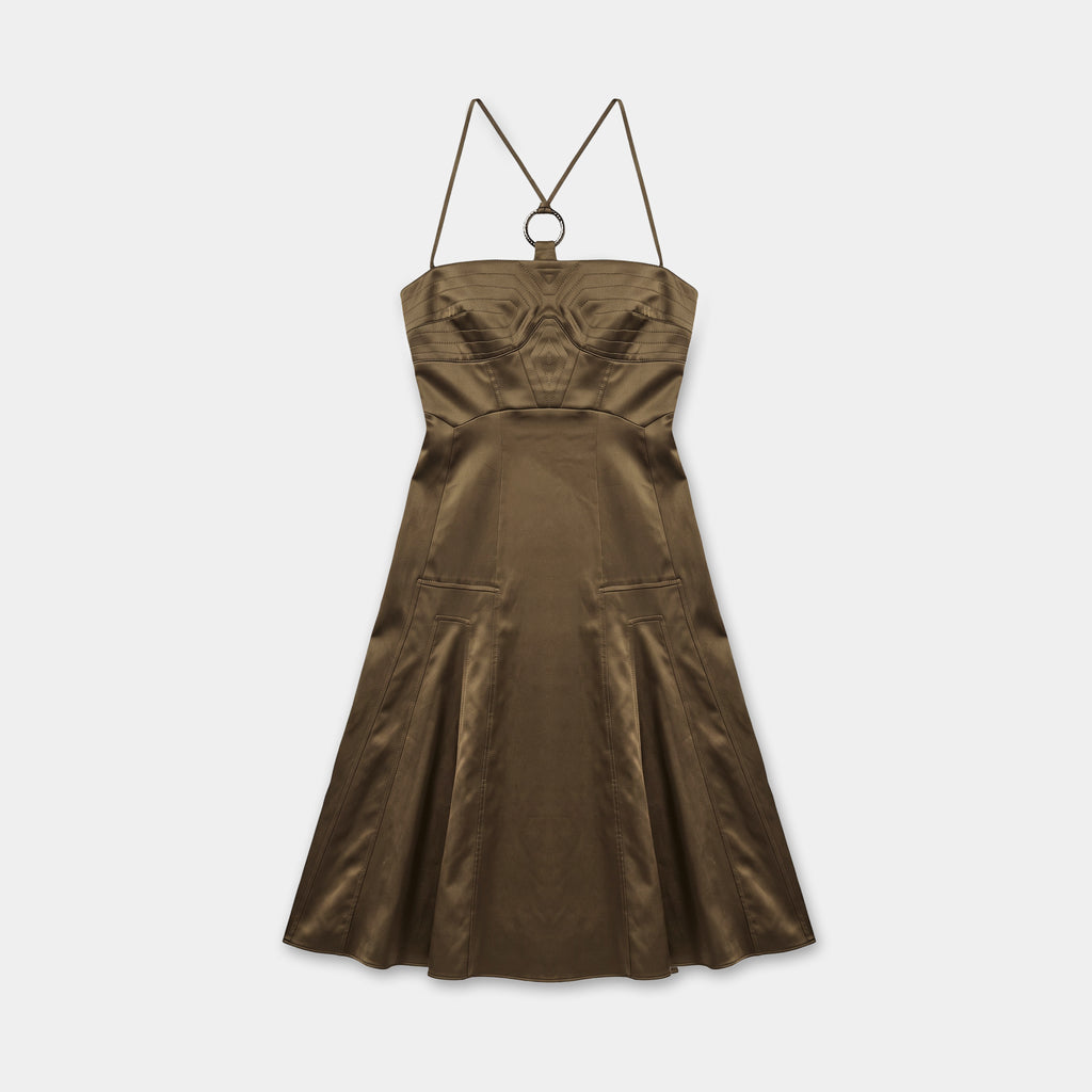 Just Cavalli Bronze Satin Corset Bustier Ring Dress