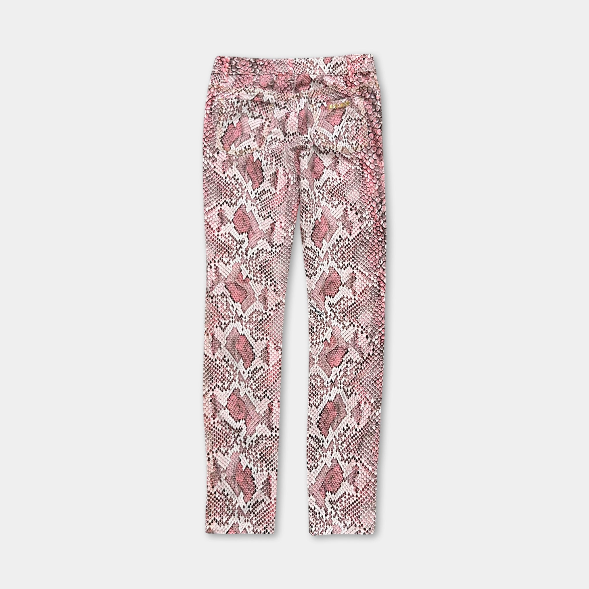 Just Cavalli Pink Snake Print Skinny Denim Pants