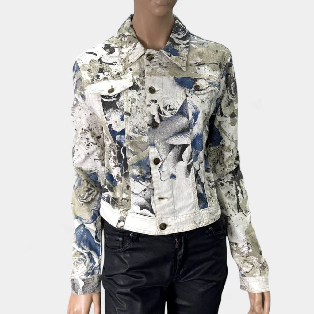 Just Cavalli 2000s Abstract Floral Denim Trucker Jacket