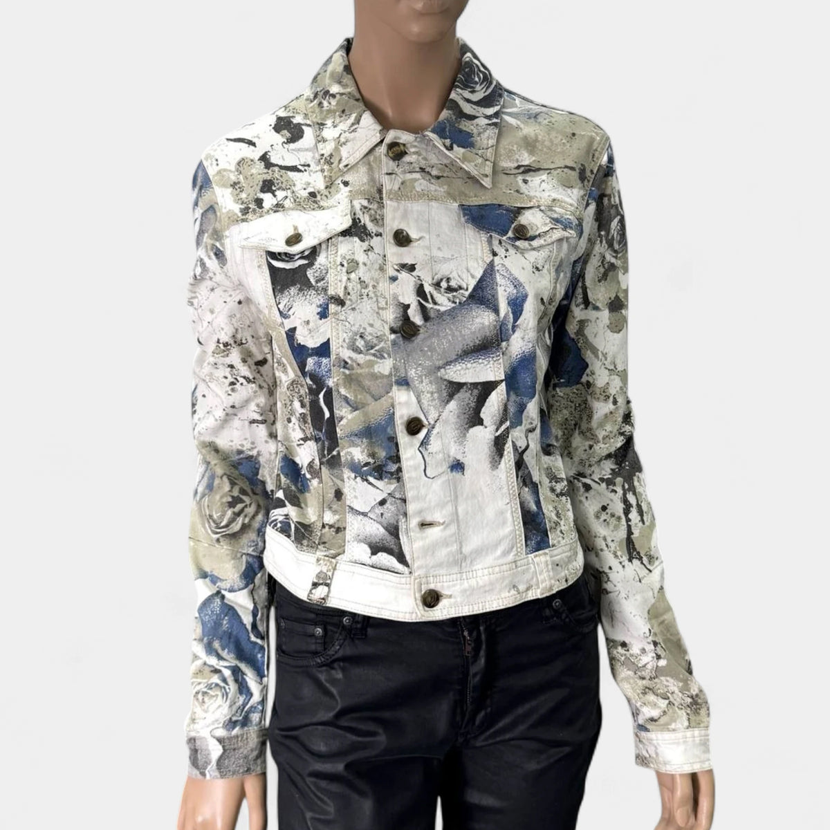 Just Cavalli 2000s Abstract Floral Denim Trucker Jacket