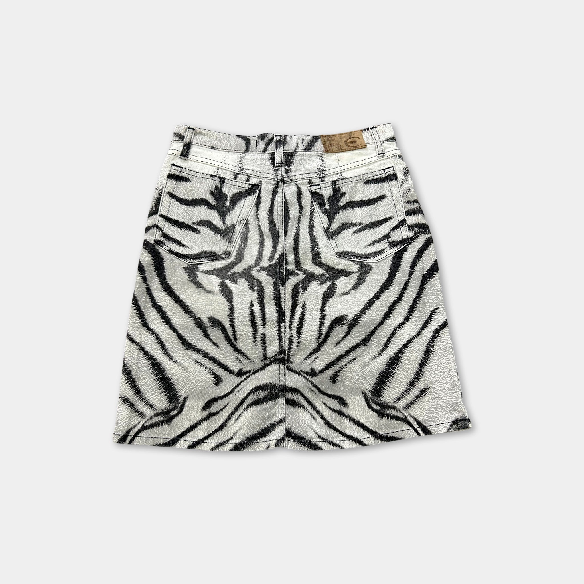 Just Cavalli Mid-Rise Zebra Print Denim Skirt