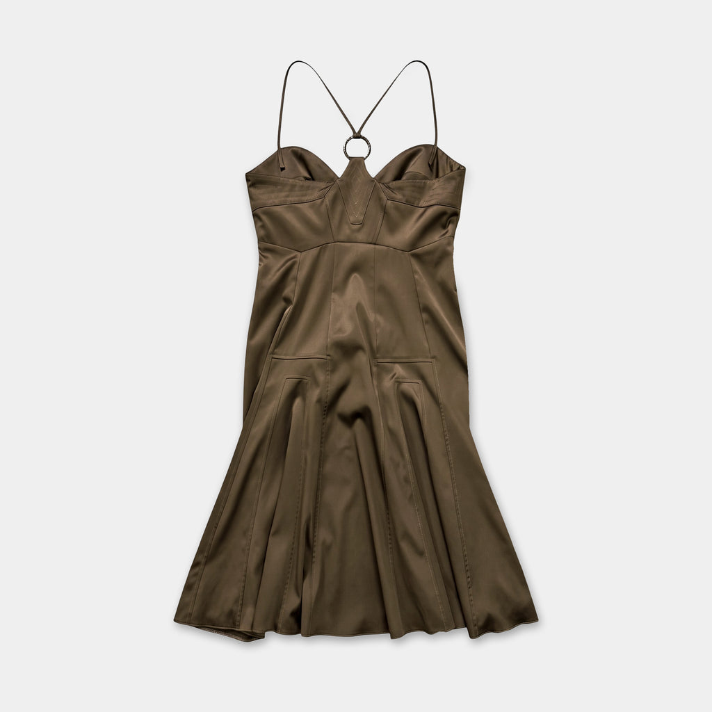 Just Cavalli Bronze Satin Corset Bustier Ring Dress
