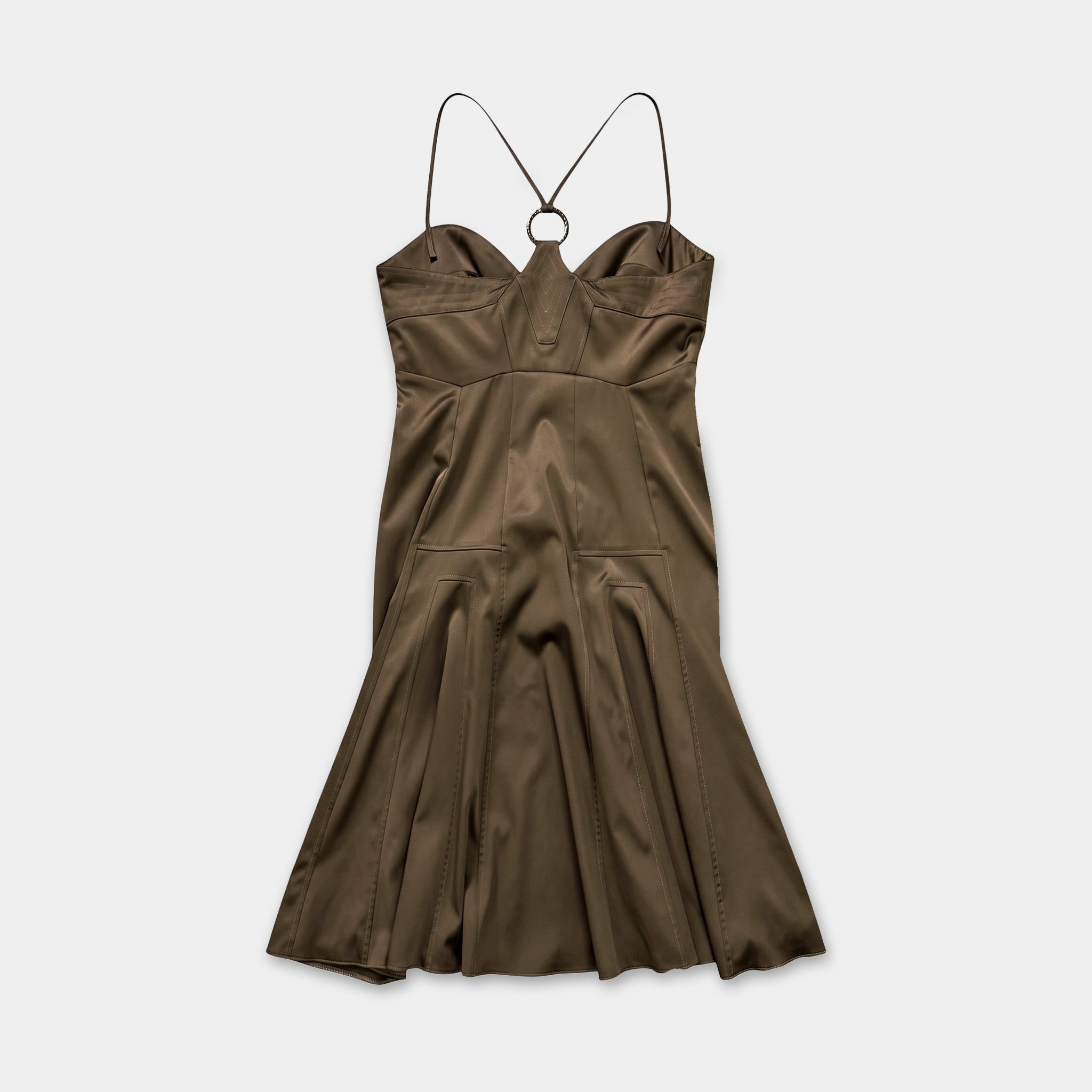 Just Cavalli Bronze Satin Corset Bustier Ring Dress