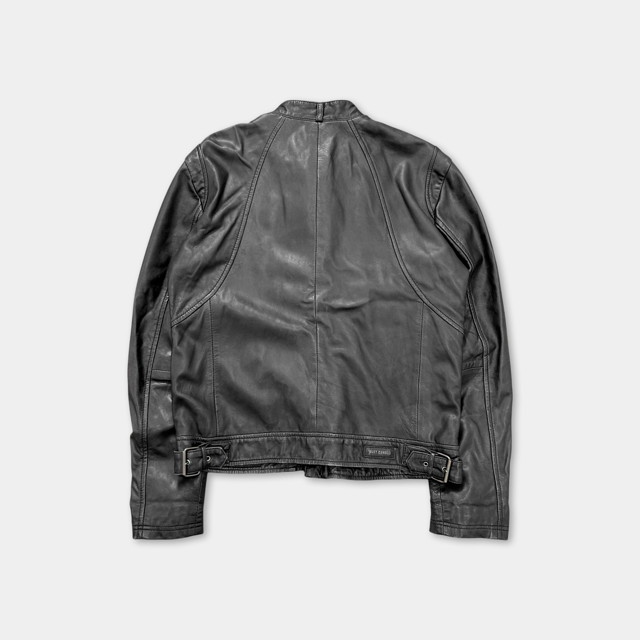 Just Cavalli Vintage Multi-Zip Leather Biker Jacket