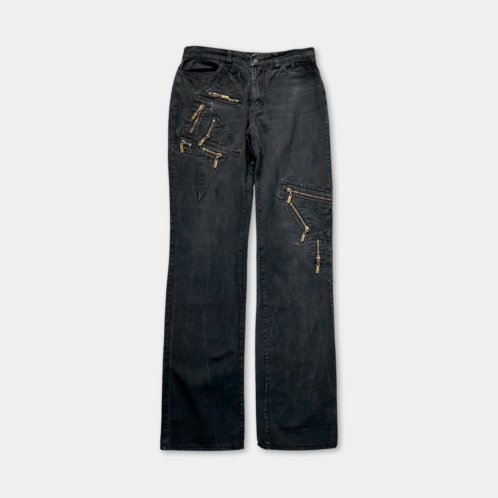 Just Cavalli Gold Zippers Straight Leg Pants