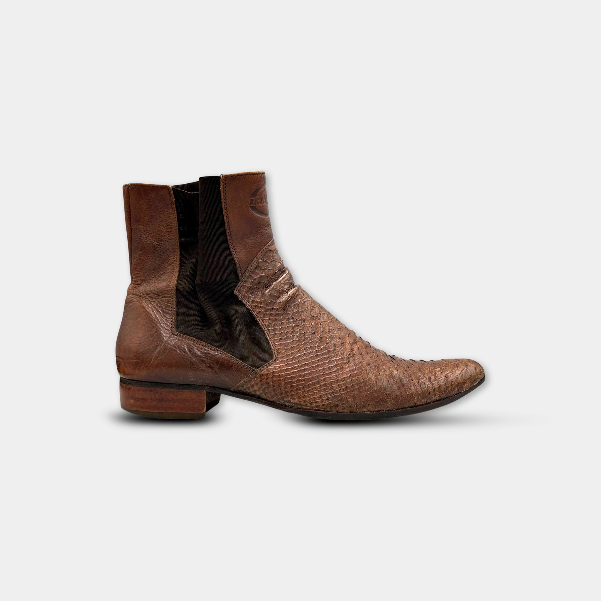 Just Cavalli Python Leather Brown Chelsea Boots