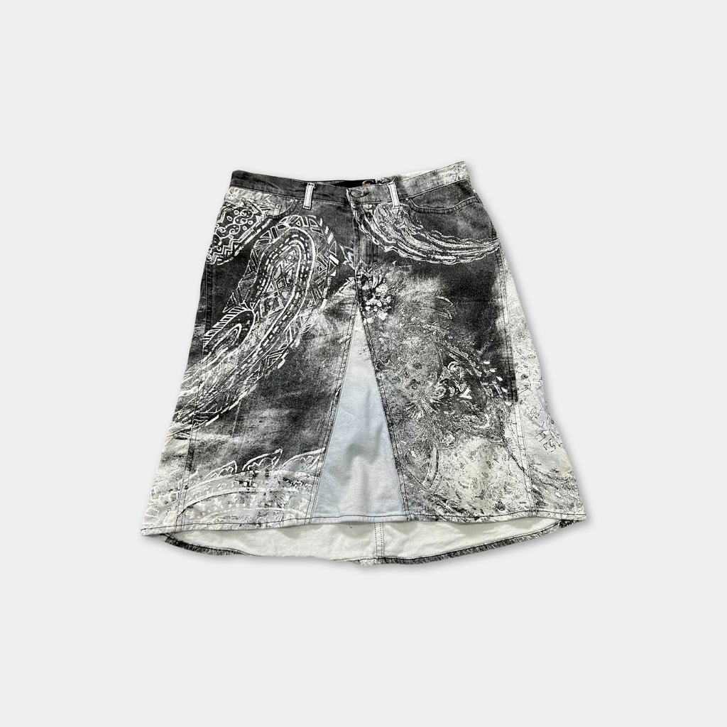 Just Cavalli 2000s Bandana Print Black and White Mid-Length Skirt