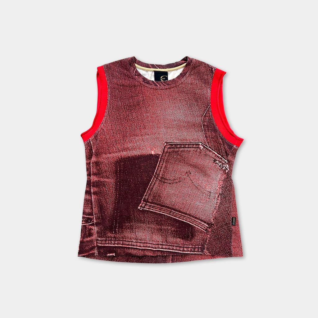 Just Cavalli Red Denim Pattern Sleeveless T-Shirt