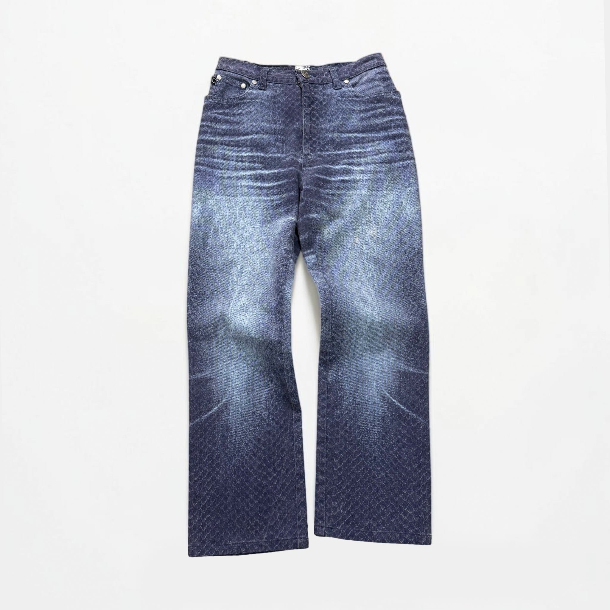 Cavalli Jeans Indigo Snakeskin Scale Print Straight-Leg Jeans