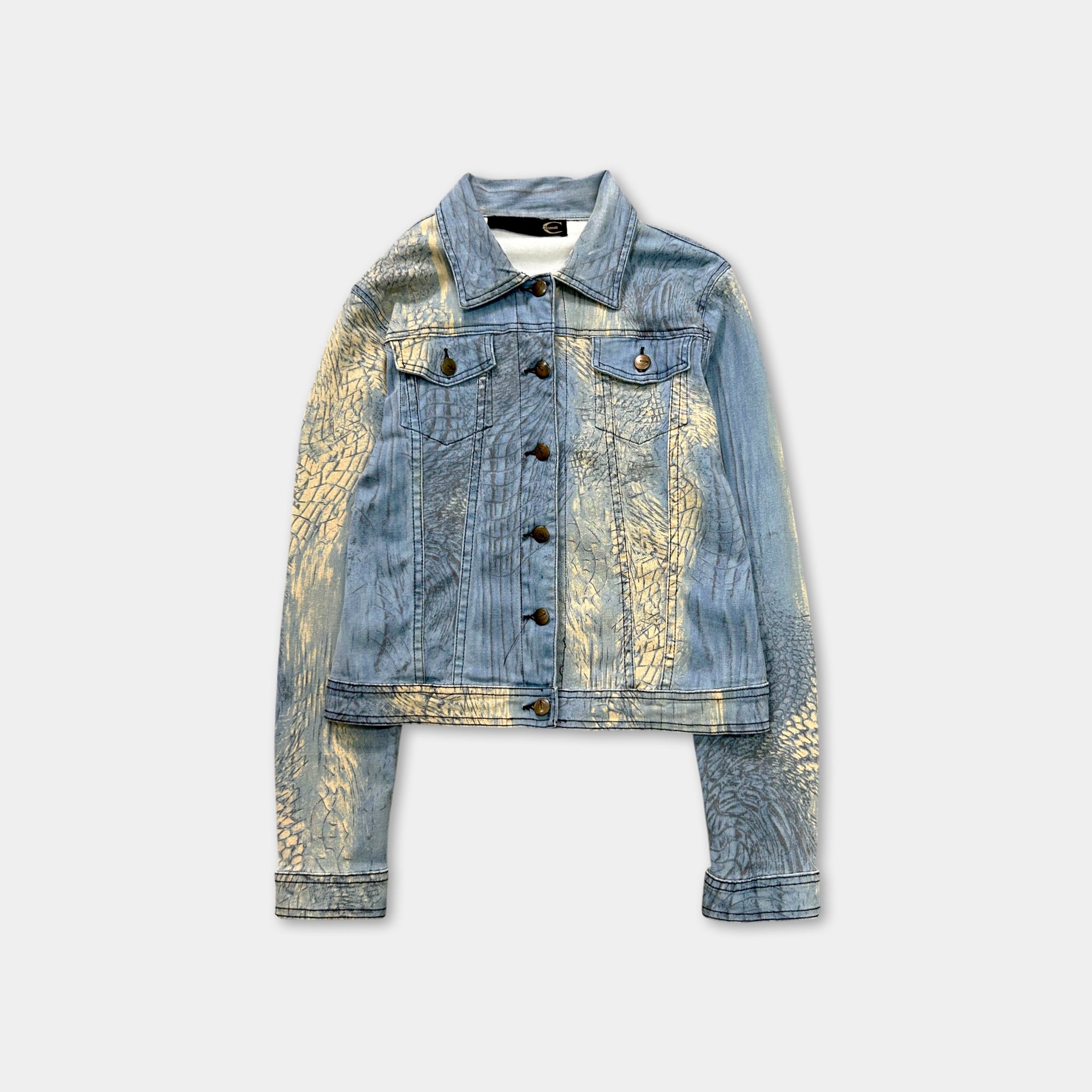 Just Cavalli Animal Print Yellow and Blue Trucker Jacket