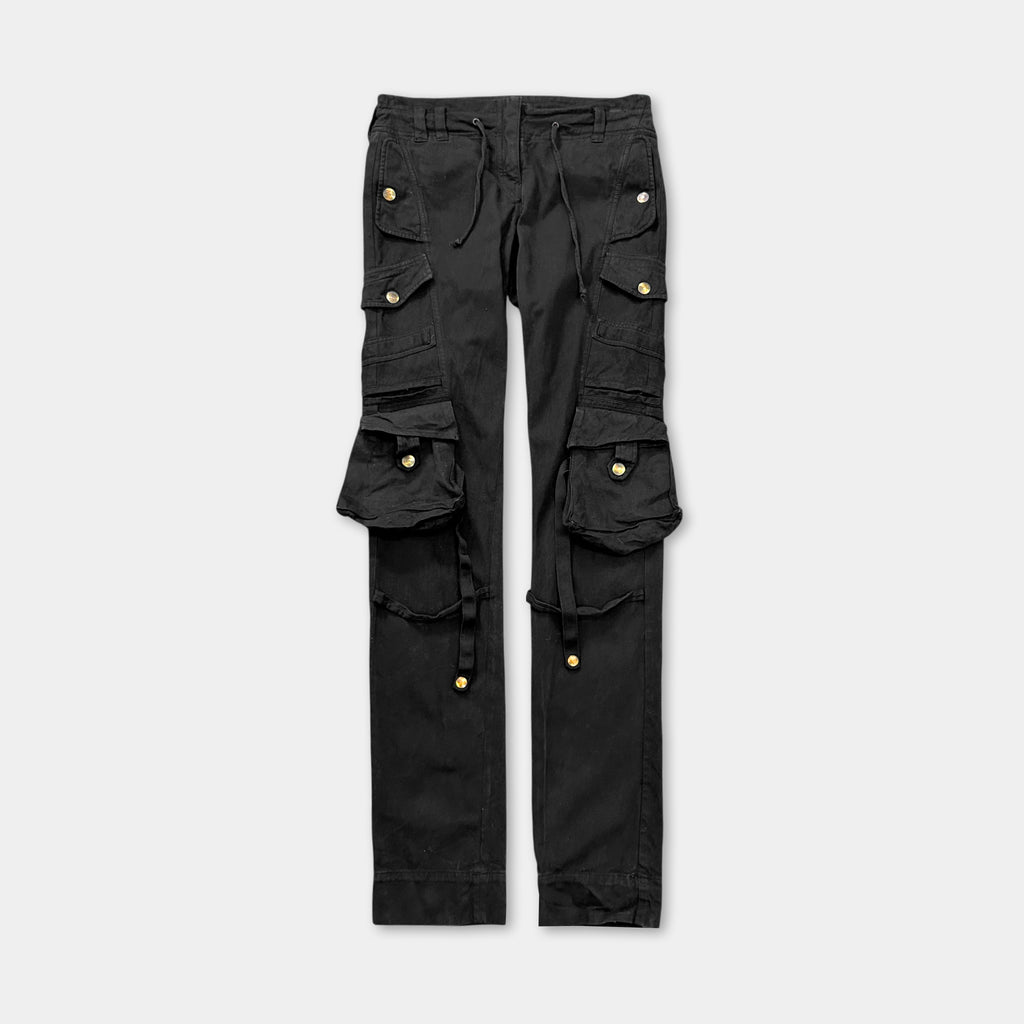 Just Cavalli 2000's Black Cargo Bondage Pants