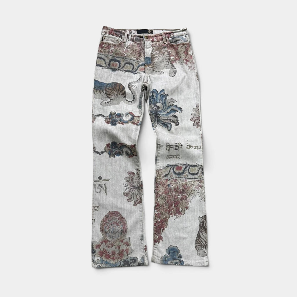 Just Cavalli 2000s Japanese Tapestry Flared Jeans