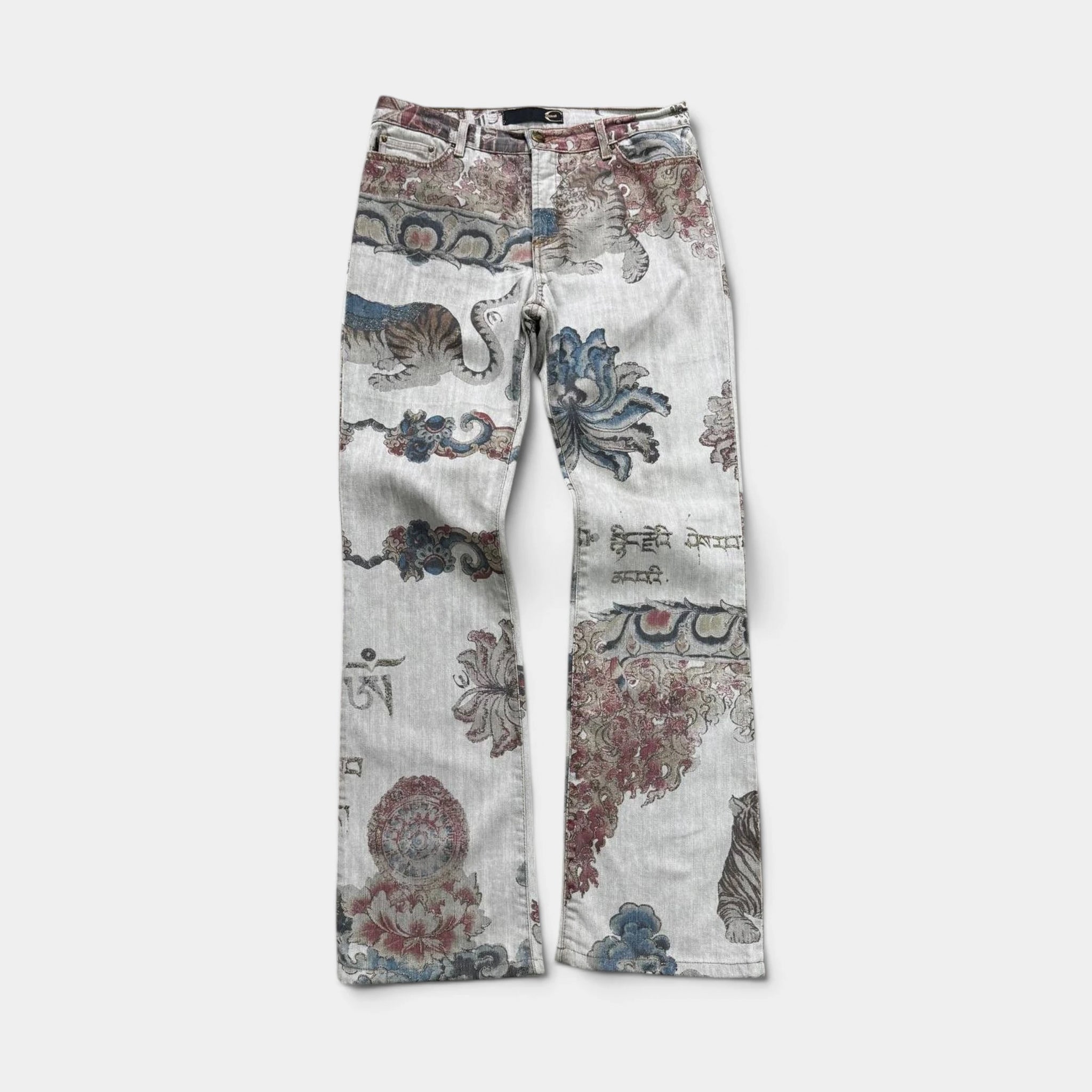 Just Cavalli 2000s Japanese Tapestry Flared Jeans