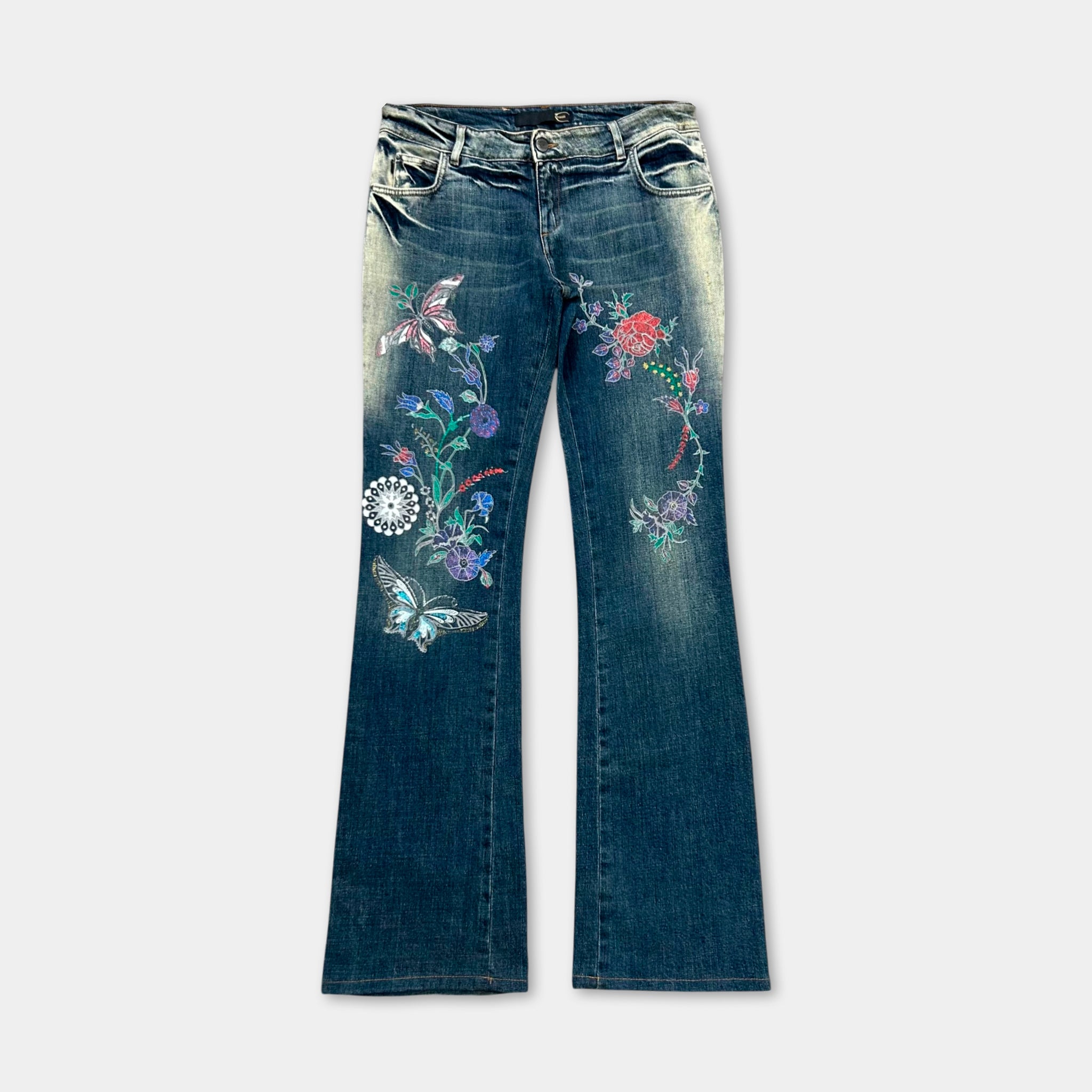 Just Cavalli 2000s Floral Flared Denim Jeans