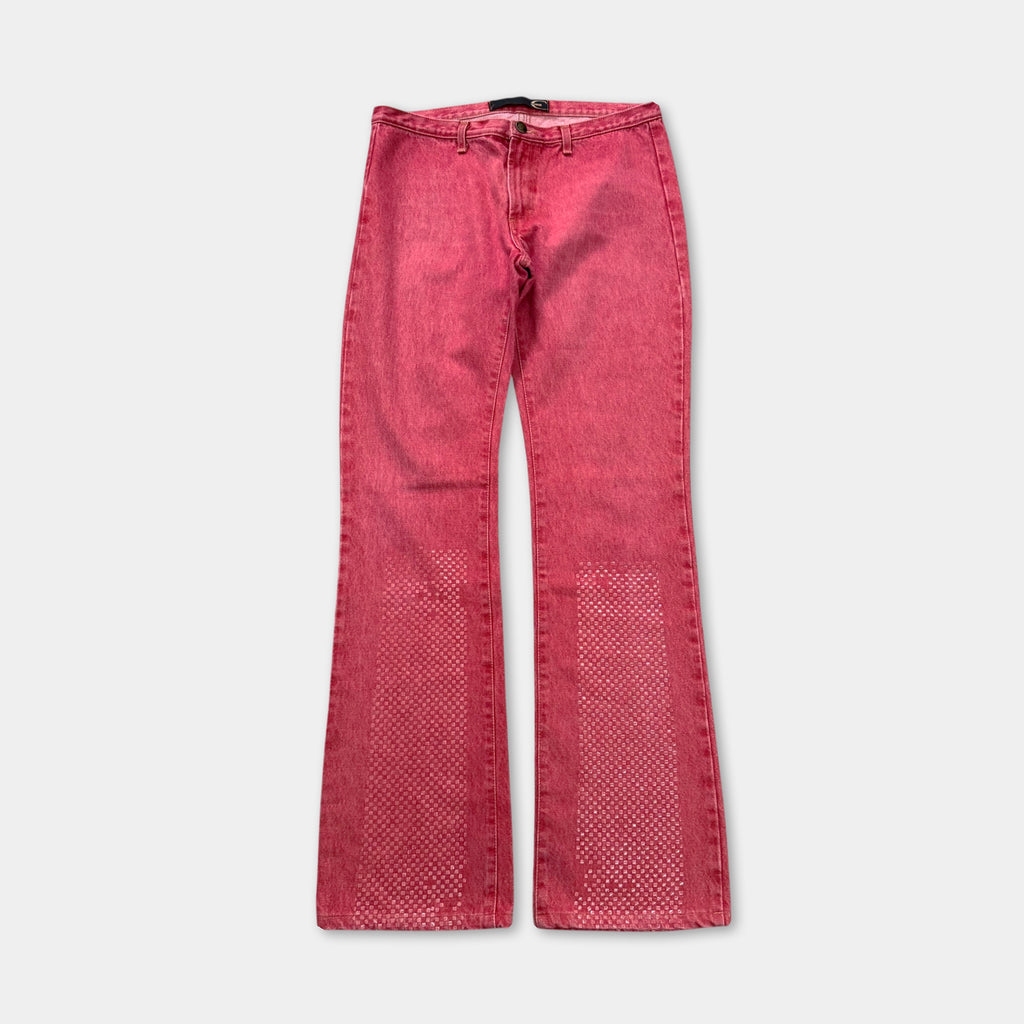 Just Cavalli 2000's Washed Red Crystal Embellished Flared Jeans