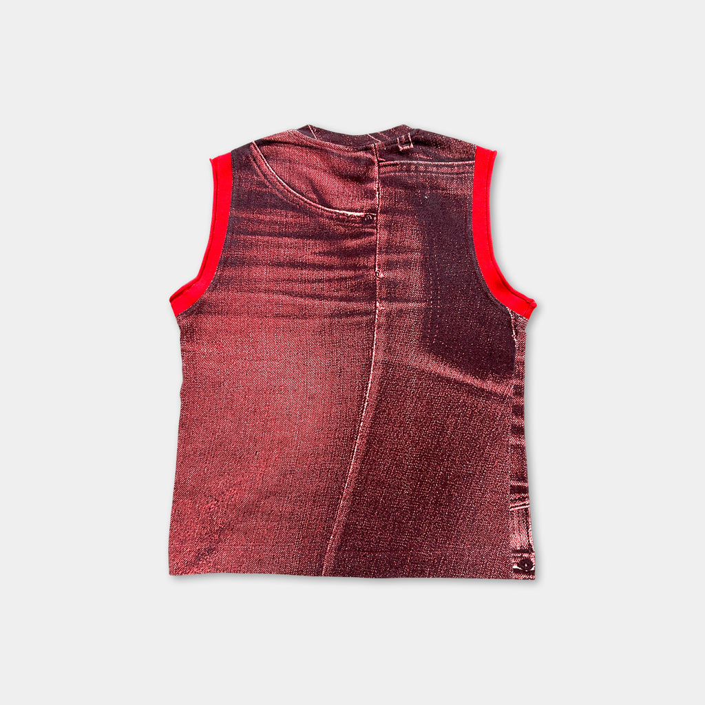 Just Cavalli Red Denim Pattern Sleeveless T-Shirt