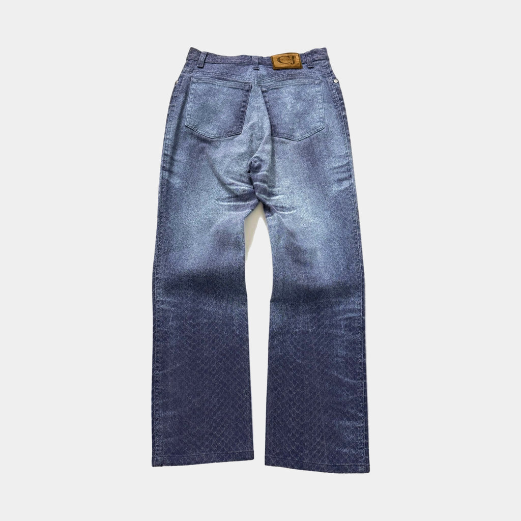 Cavalli Jeans Indigo Snakeskin Scale Print Straight-Leg Jeans