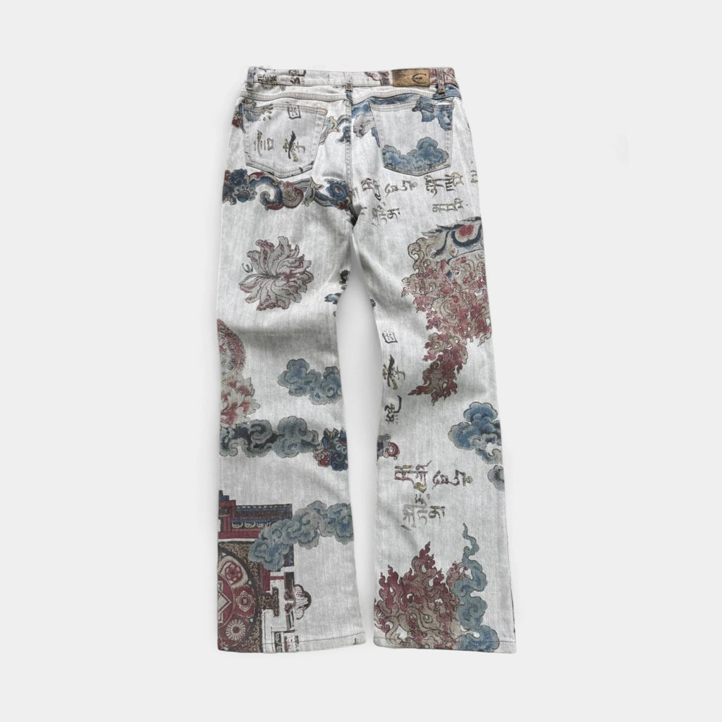 Just Cavalli 2000s Japanese Tapestry Flared Jeans