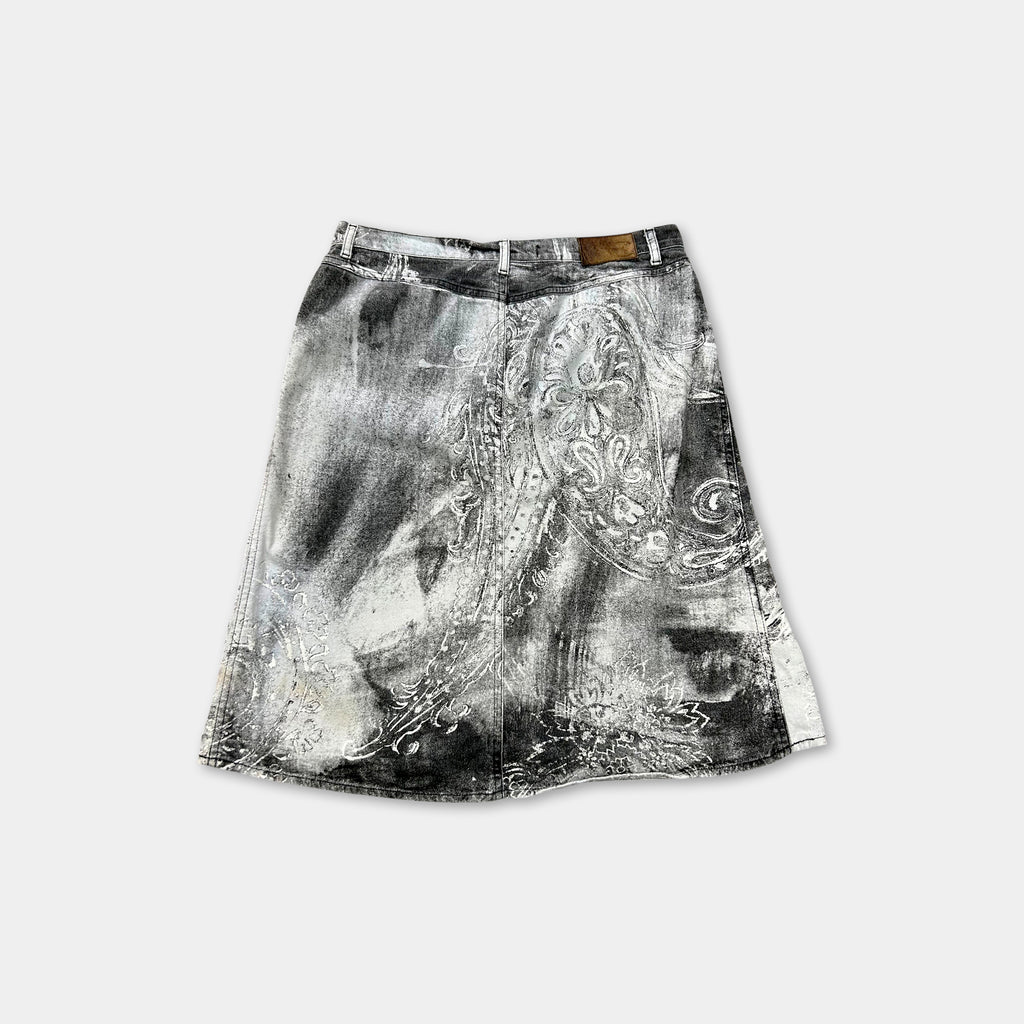 Just Cavalli 2000s Bandana Print Black and White Mid-Length Skirt