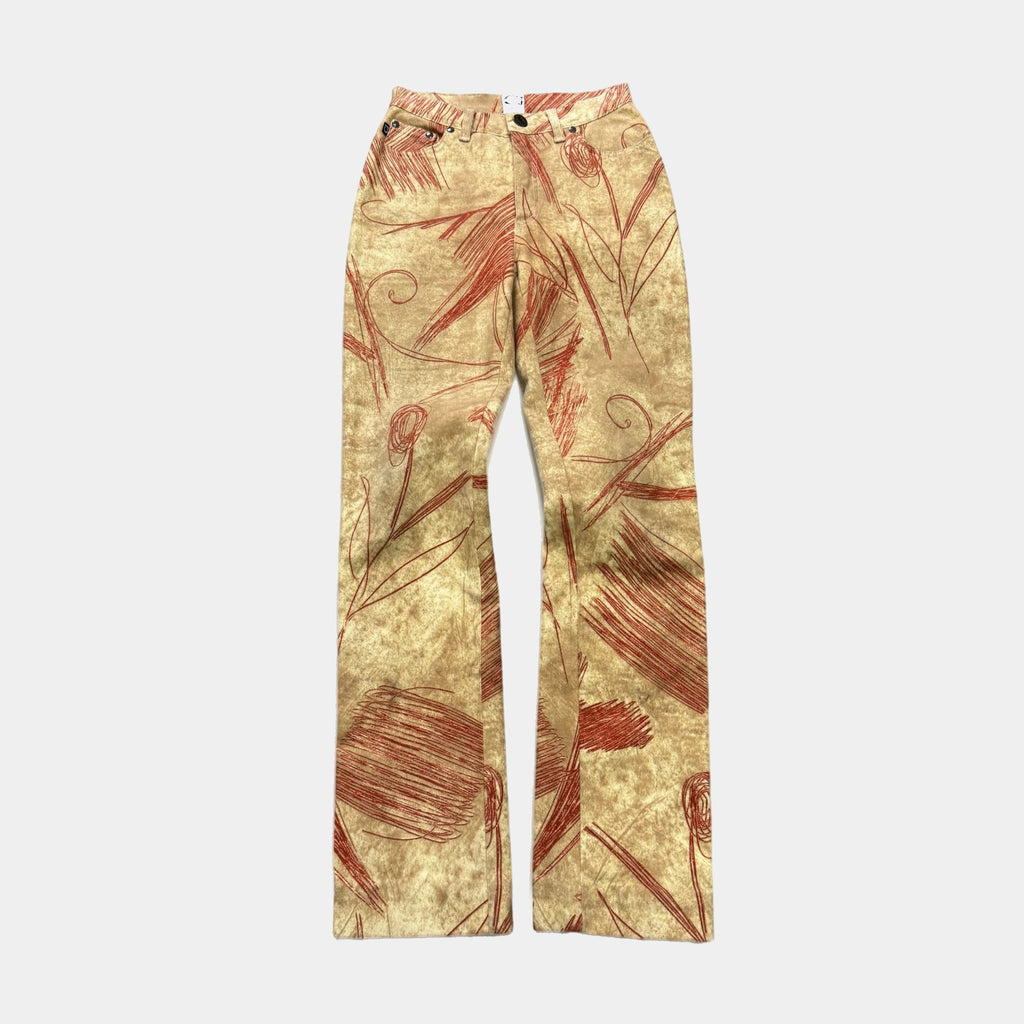 Cavalli Jeans Tan & Terracotta Sketch Print Velvet Straight-Leg Pants
