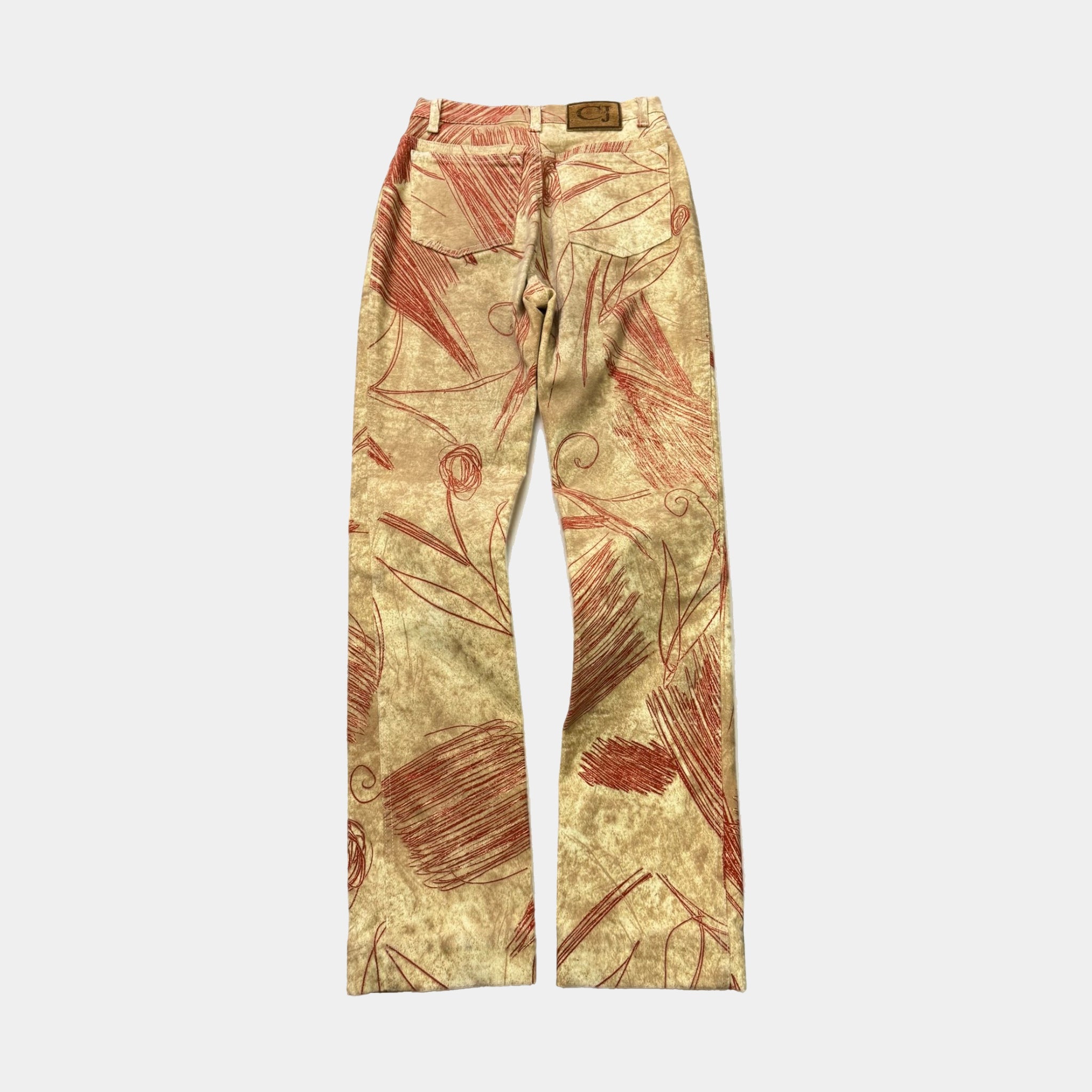 Cavalli Jeans Tan & Terracotta Sketch Print Velvet Straight-Leg Pants