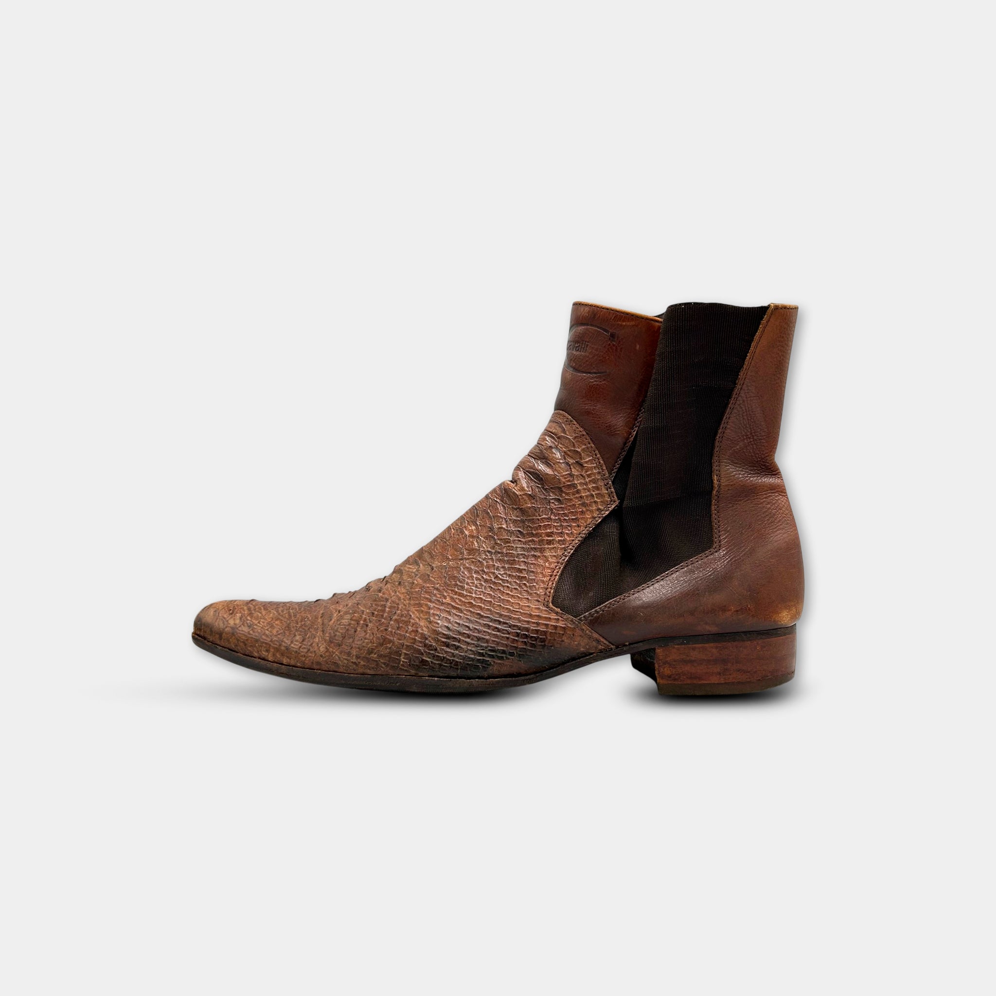 Just Cavalli Python Leather Brown Chelsea Boots