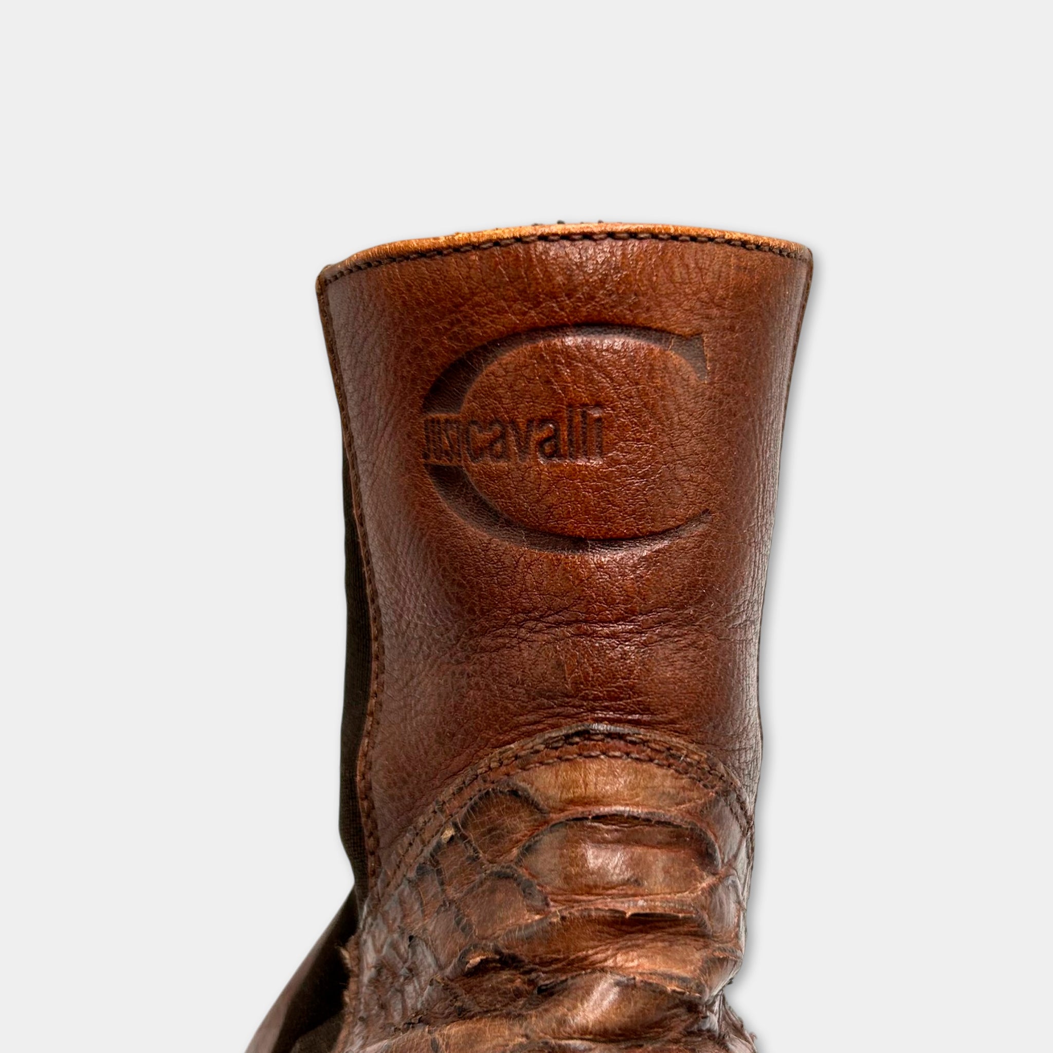 Just Cavalli Python Leather Brown Chelsea Boots