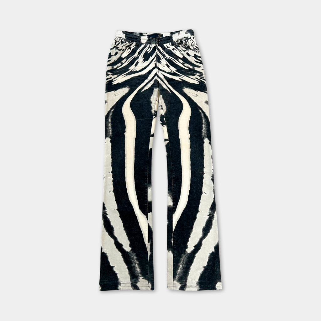 Just Cavalli 2000s White and Black Zebra Print Pants