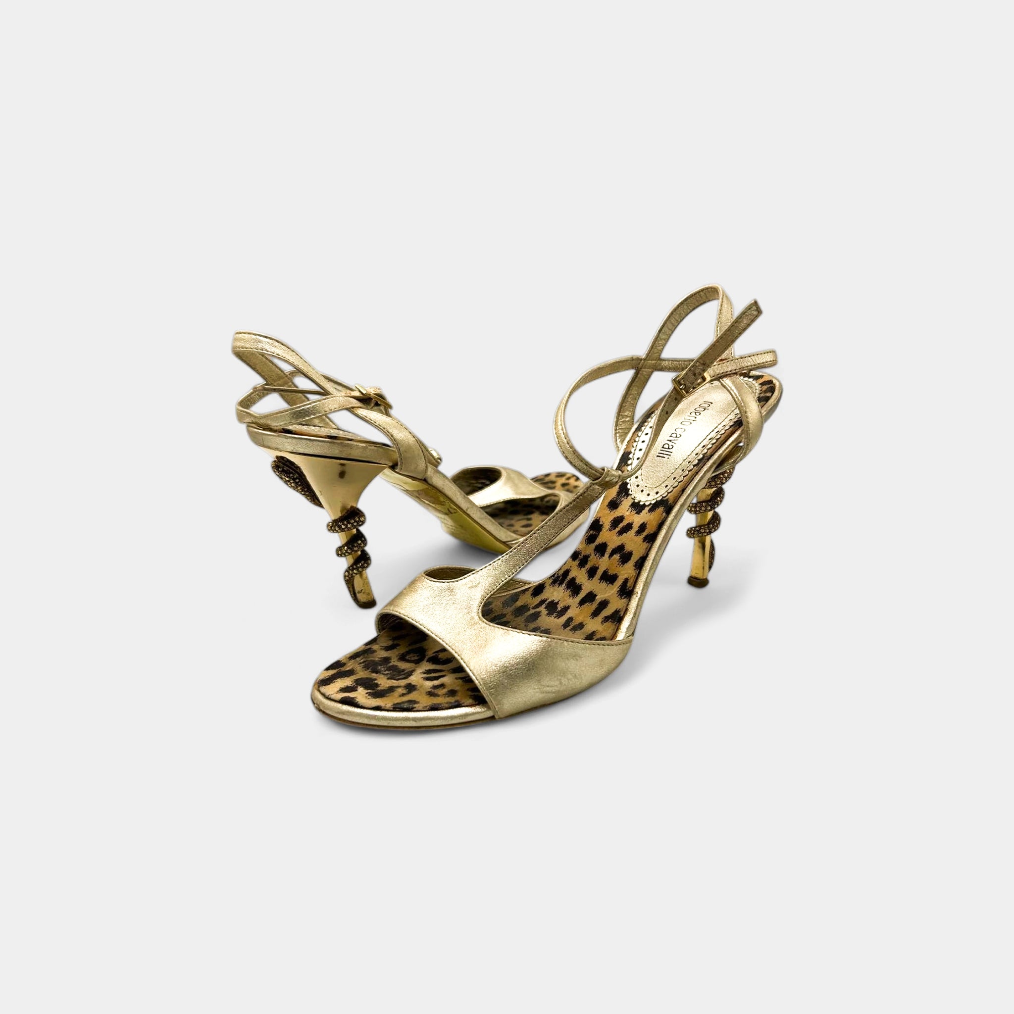 Roberto Cavalli Gold Snake Heels
