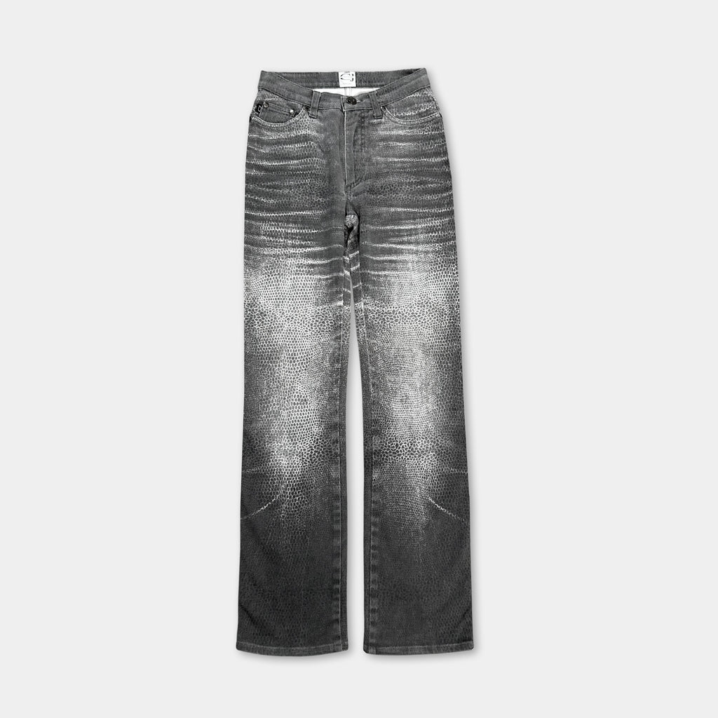 Cavalli Vintage Grey Distressed Snake Effect Jeans