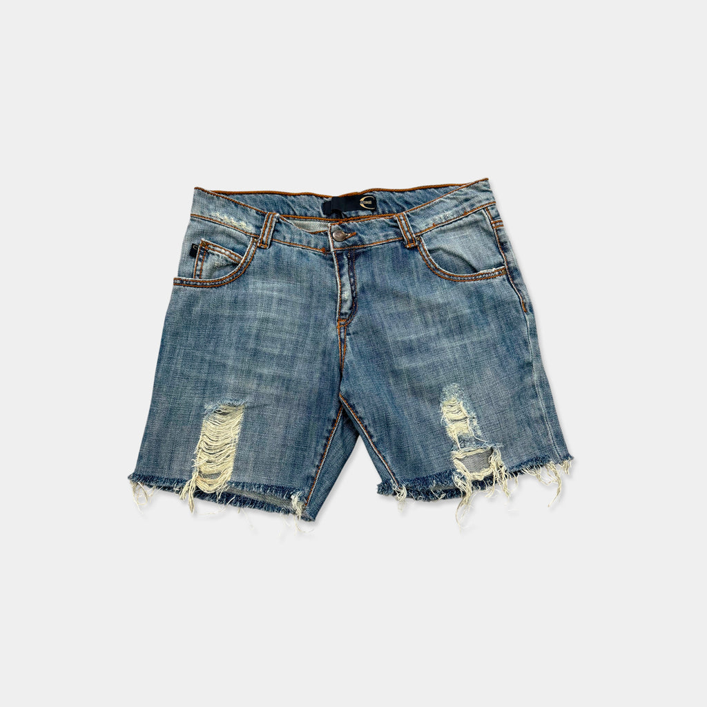 Just Cavalli 2000s Snakeskin Detail Blue Denim Shorts