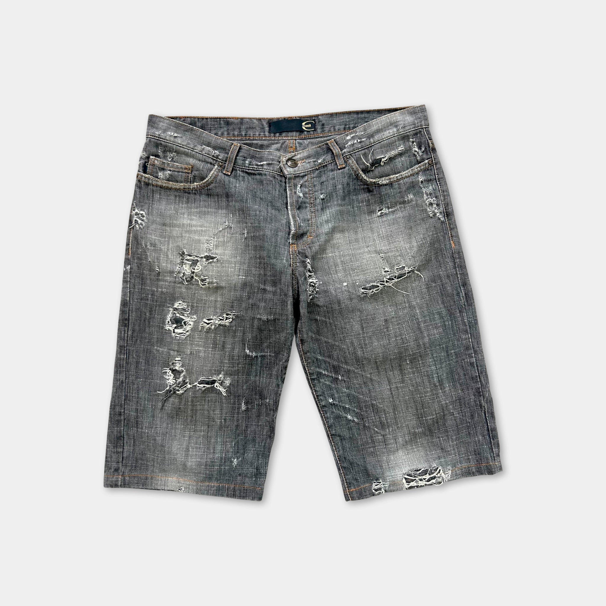 Just Cavalli 2000s Grey Distressed Denim Shorts