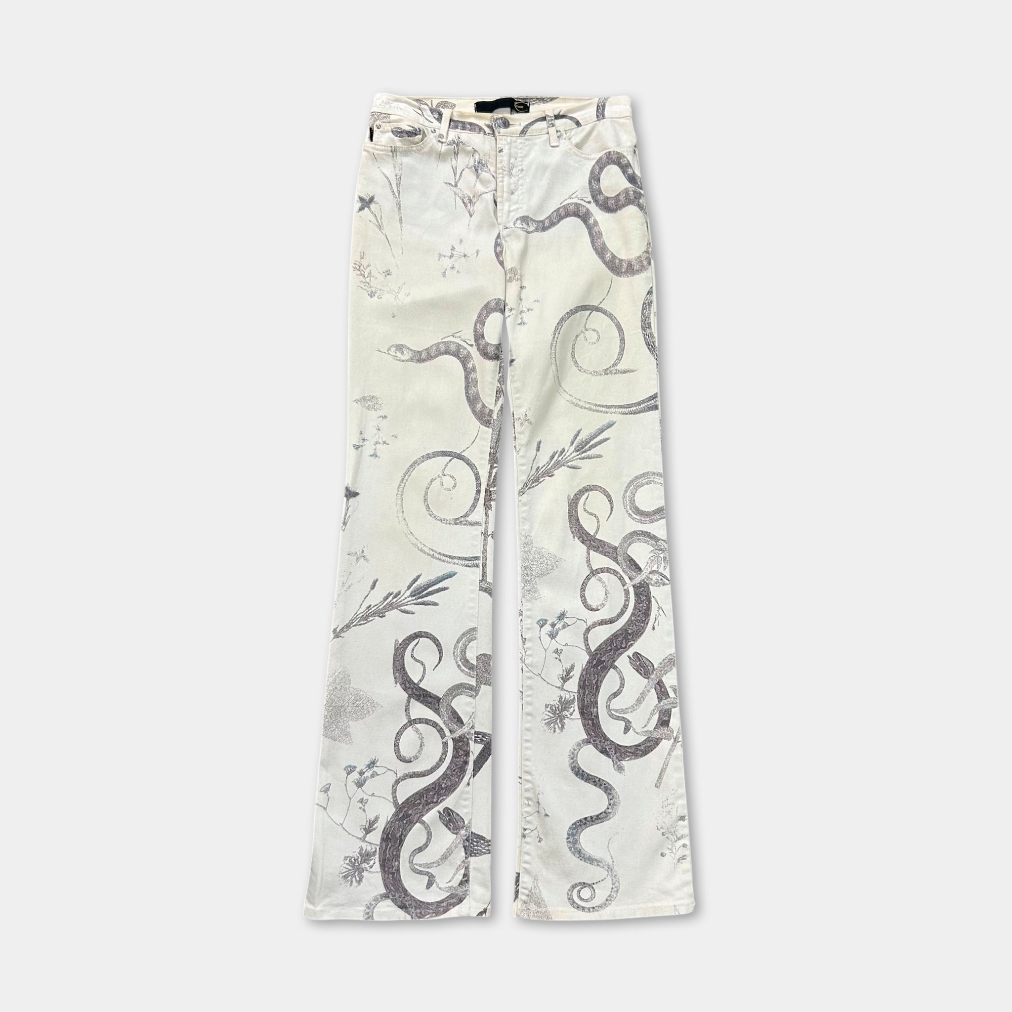 Just Cavalli SS04 Serpent Botanical Print Flare Jeans