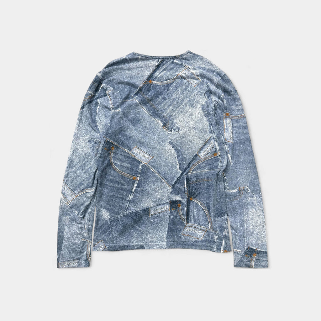Roberto Cavalli Printed Denim Effect Longsleeve T-shirt