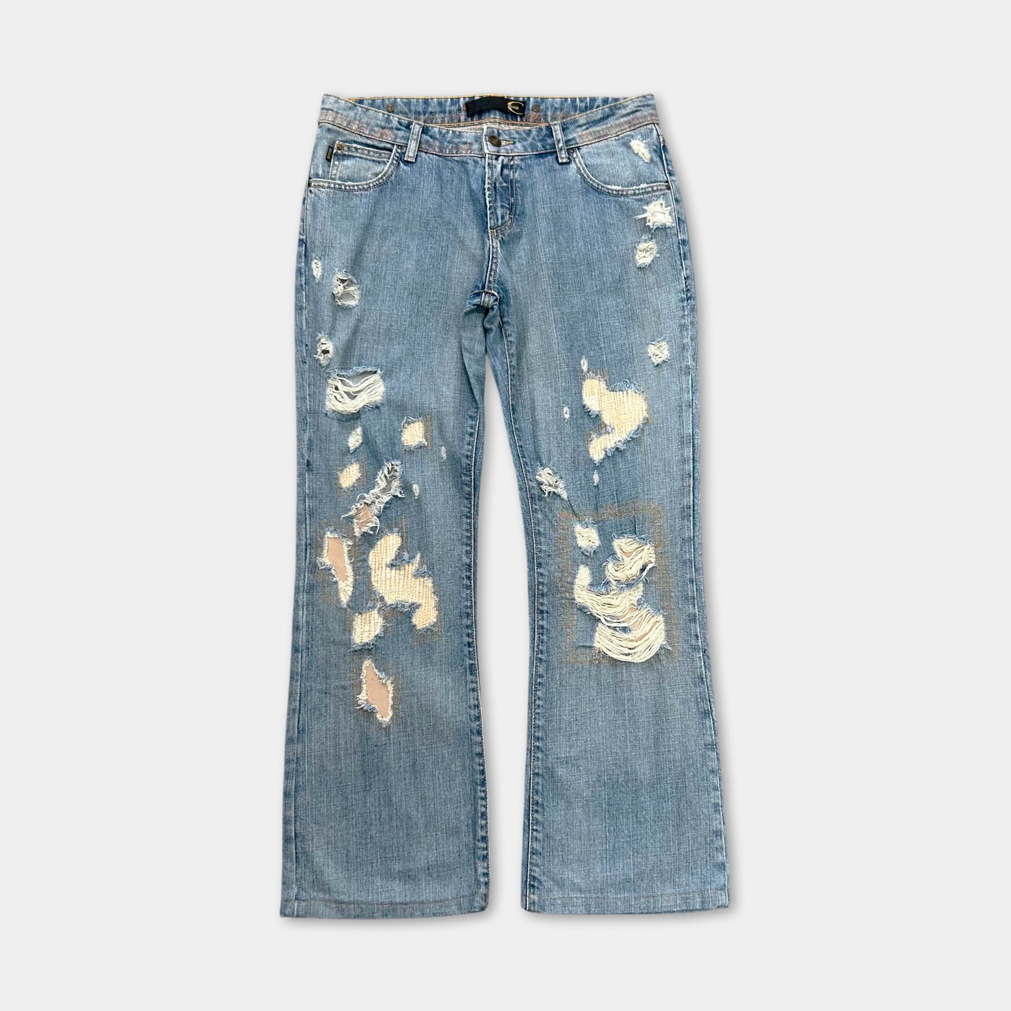 Just Cavalli 2000s Distressed Flared Denim Jeans