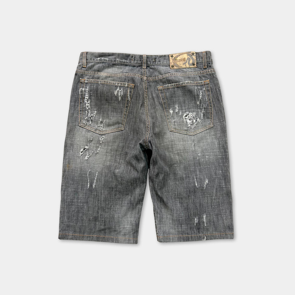 Just Cavalli 2000s Grey Distressed Denim Shorts