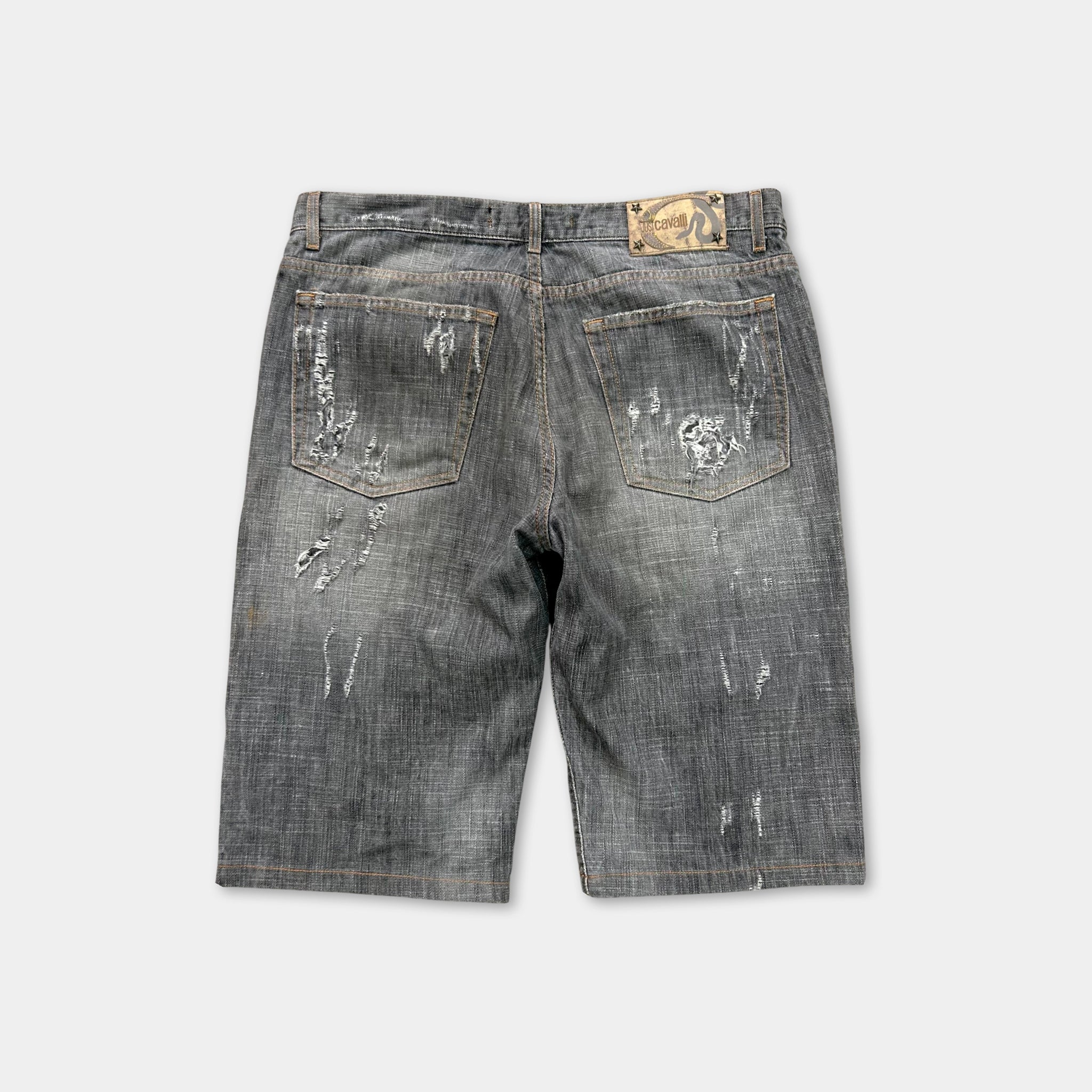 Just Cavalli 2000s Grey Distressed Denim Shorts