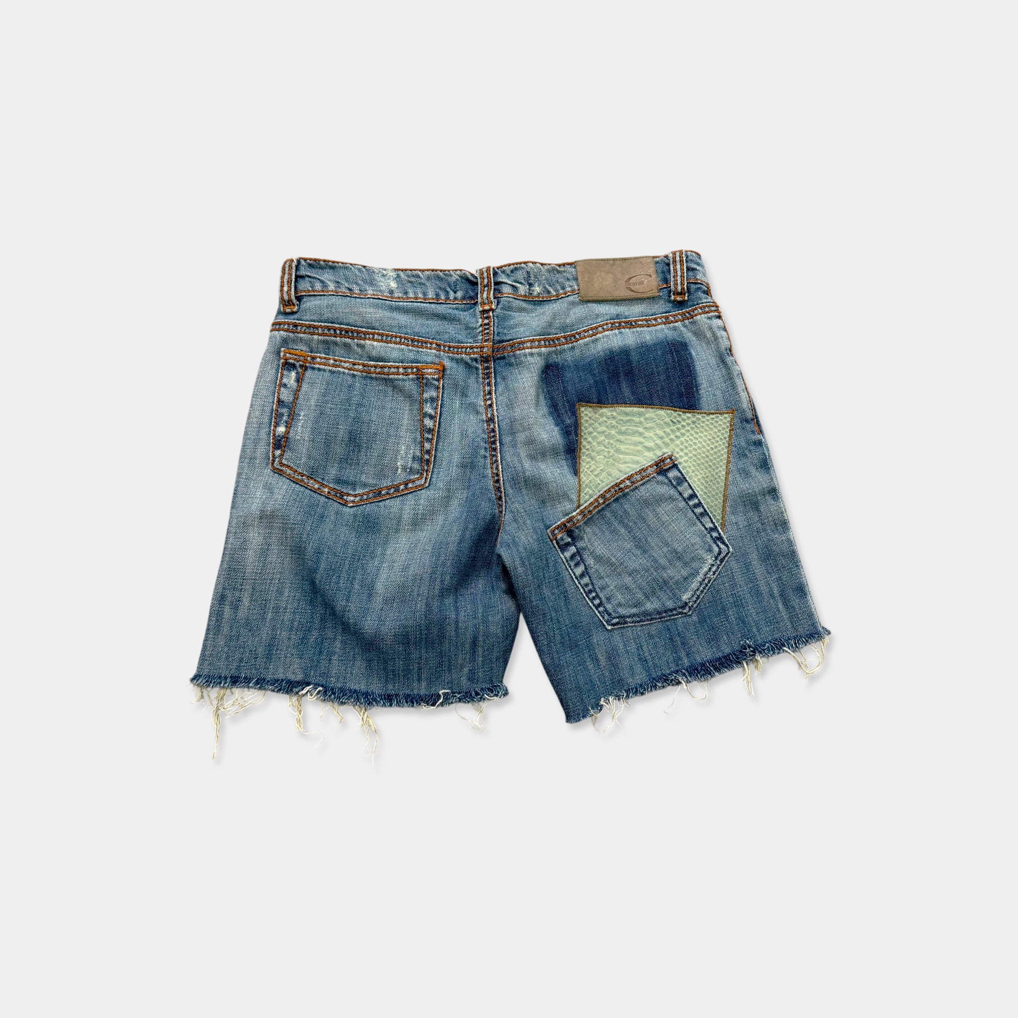 Just Cavalli 2000s Snakeskin Detail Blue Denim Shorts
