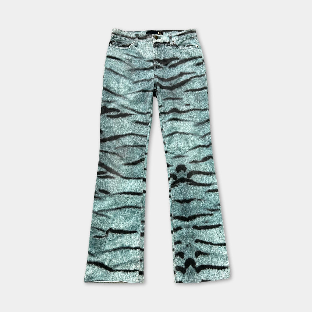 Just Cavalli Blue Tiger Print Flared Pants