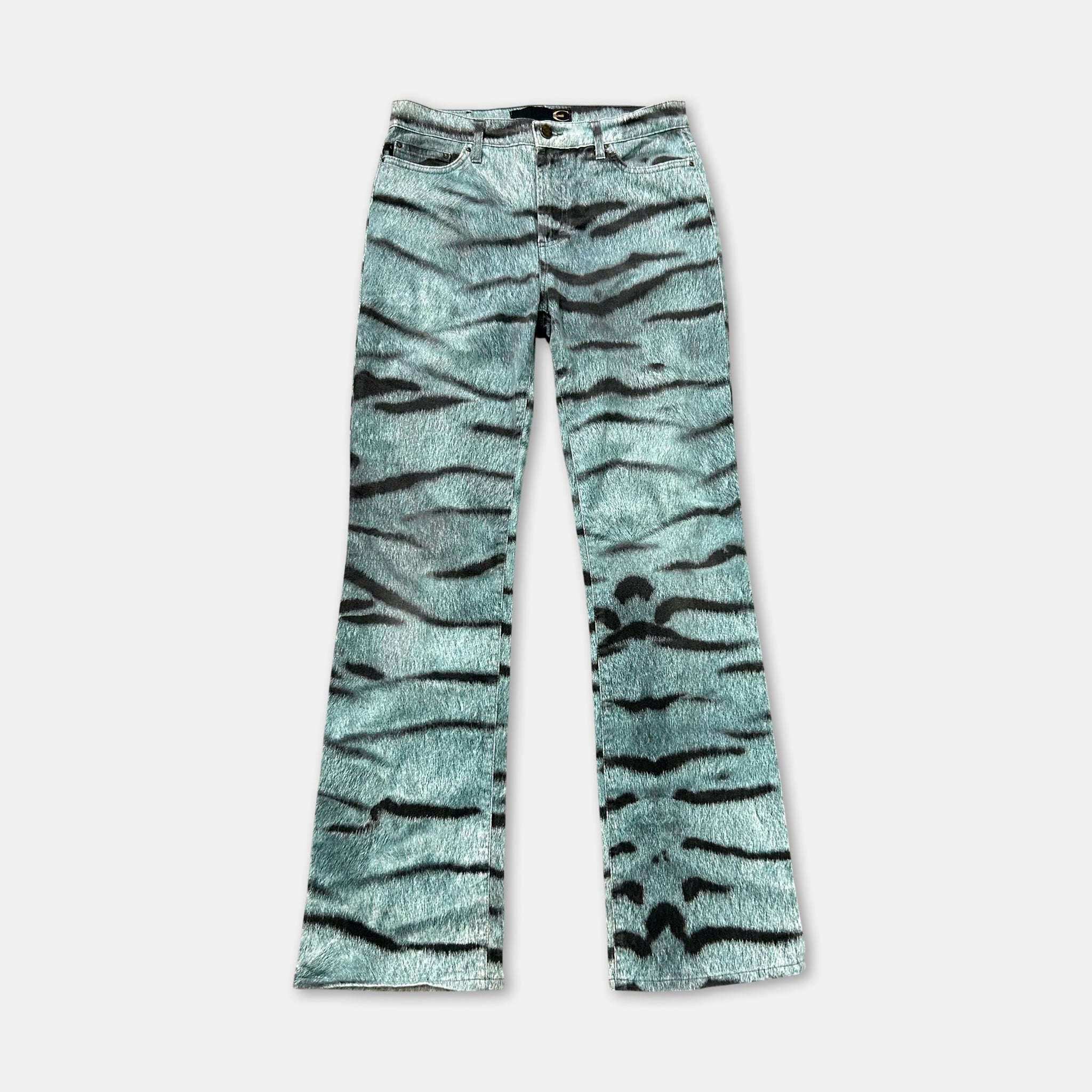 Just Cavalli Blue Tiger Print Flared Pants