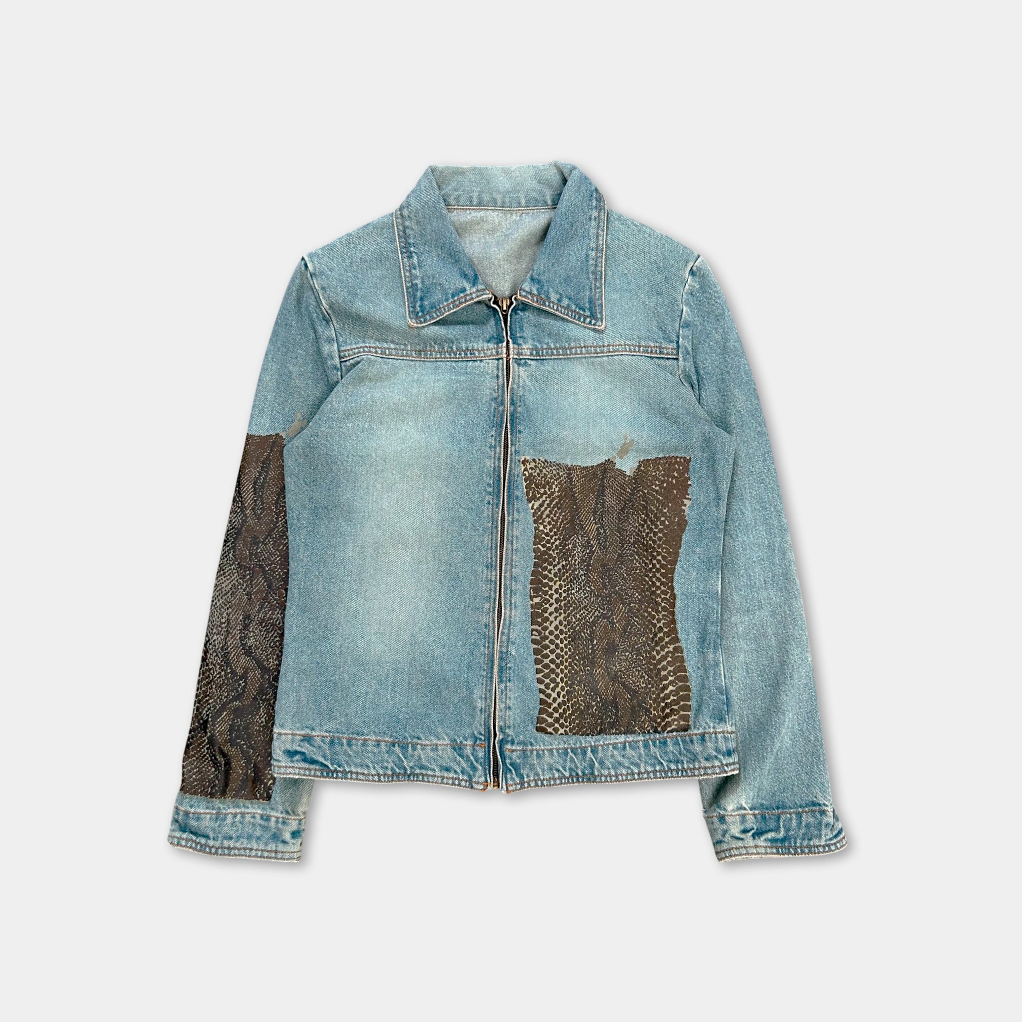 Just Cavalli Blue Snake Skin Denim Jacket