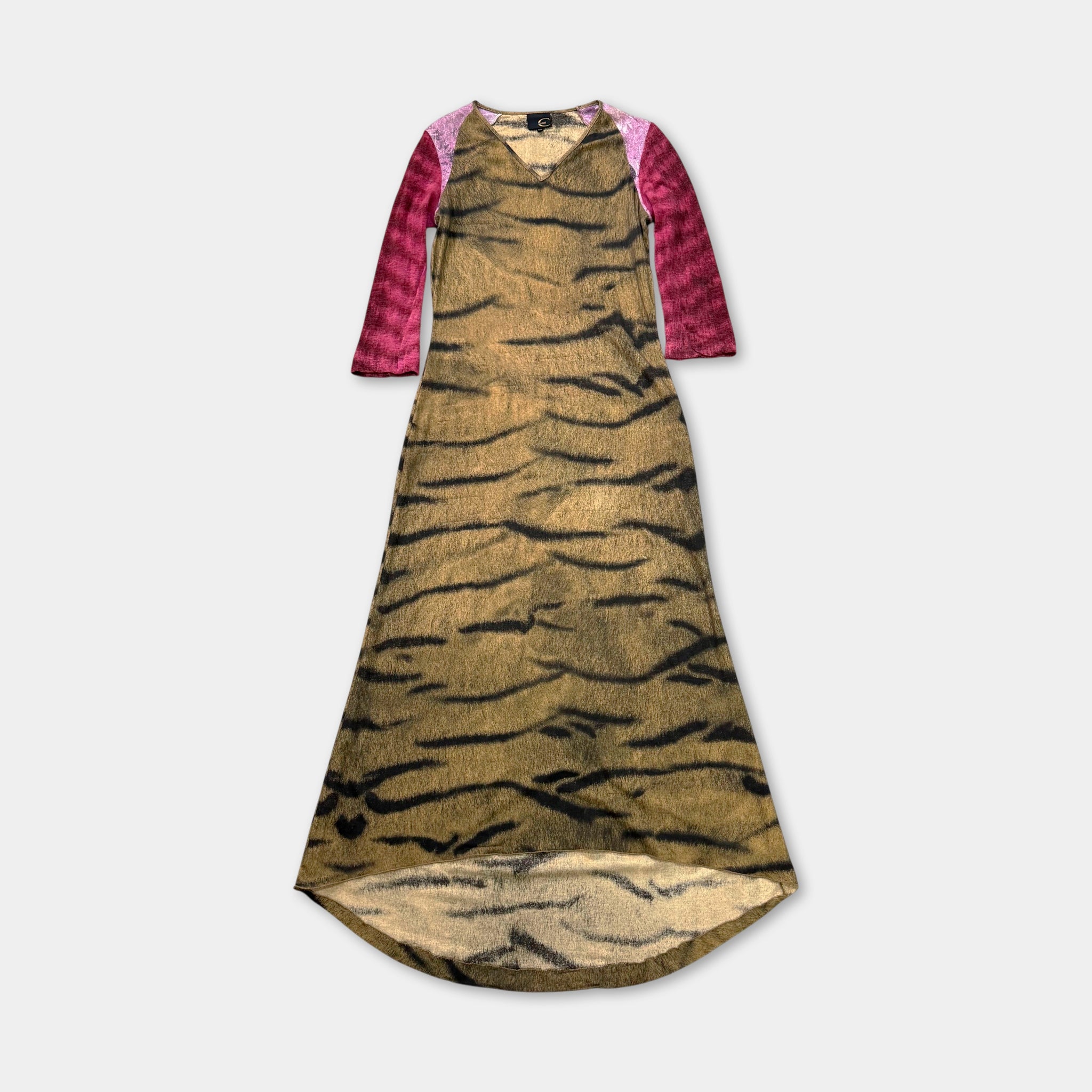 Just Cavalli Tiger Print Colorblock High-Low Maxi Dress