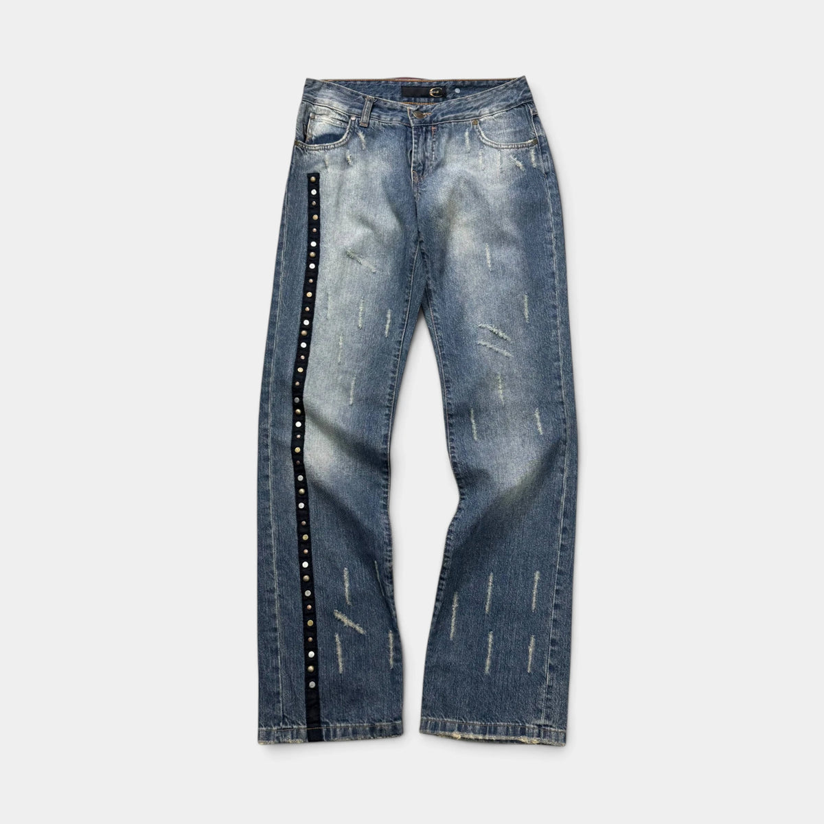 Just Cavalli Studded & Distressed Side-Stripe Denim Jeans