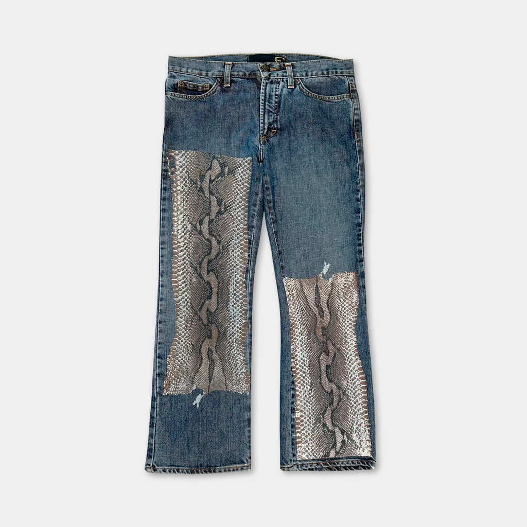 Cavalli Snakeskin Pattern Denim Pants