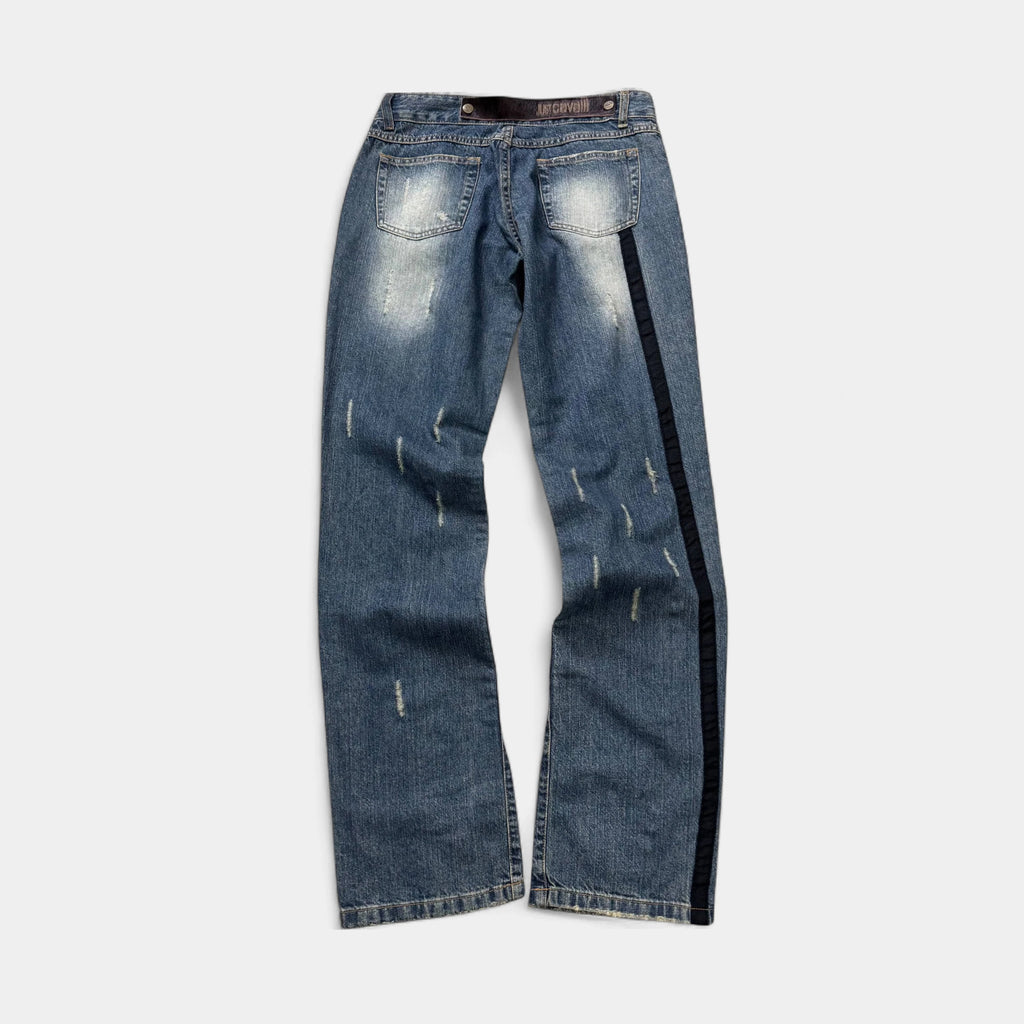Just Cavalli Studded & Distressed Side-Stripe Denim Jeans