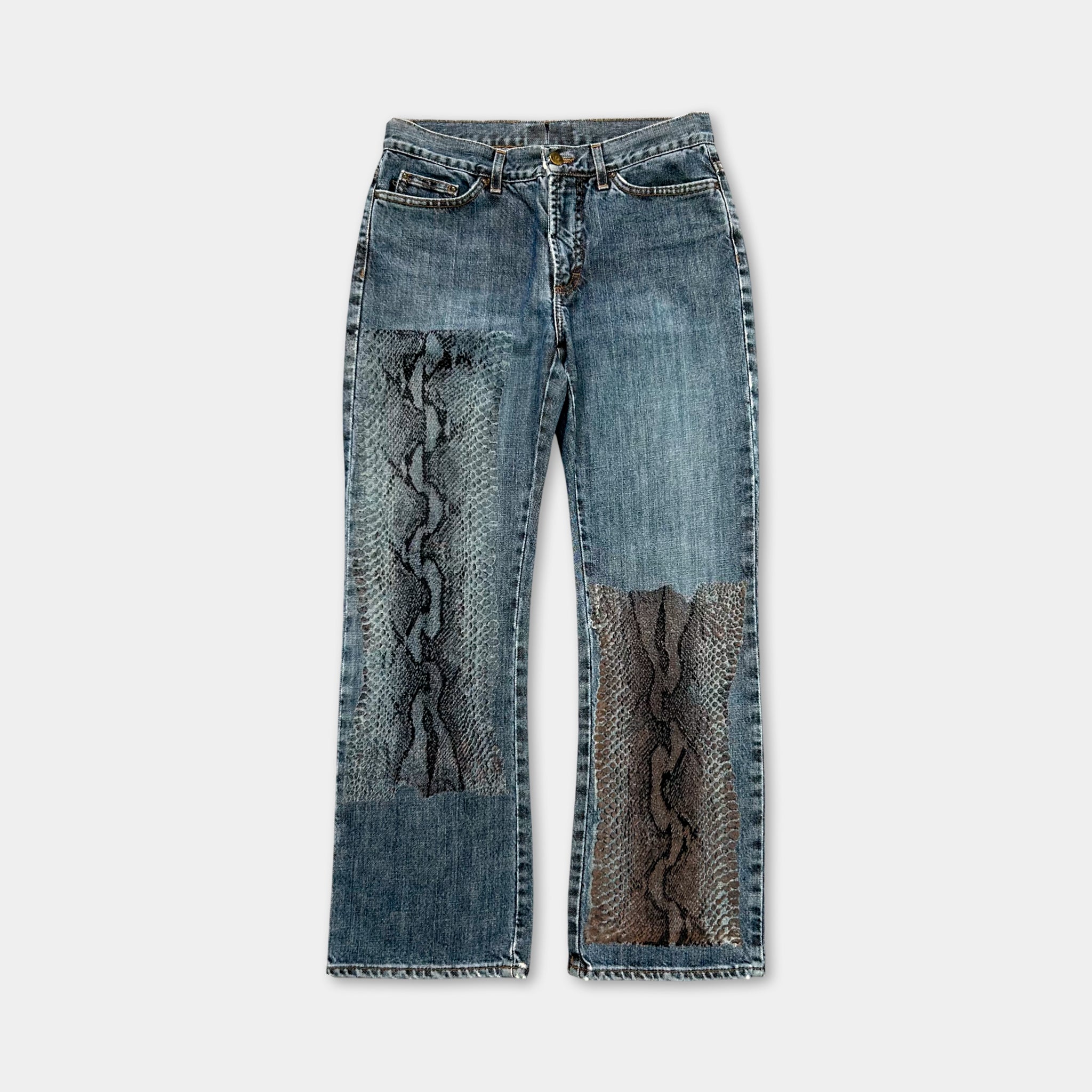 Just Cavalli 2000's Snake Skin Pattern Denim Pants
