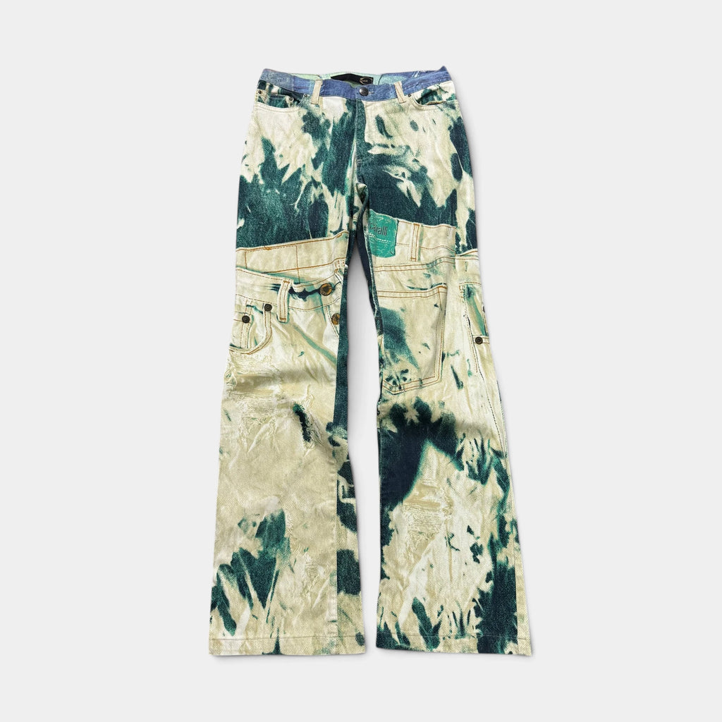 Just Cavalli Acid Wash Trompe L'oeil Printed Flare Jeans