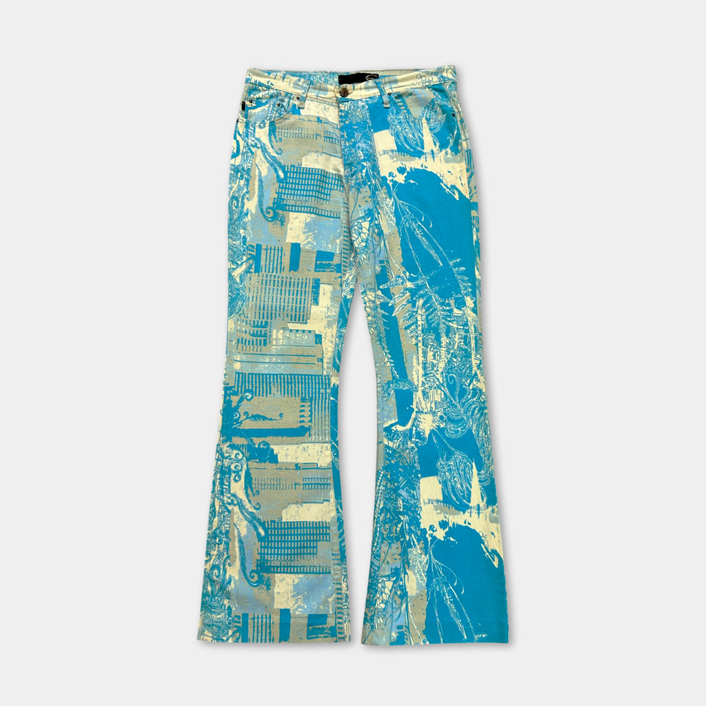 Just Cavalli 2000s Original Graphic Yellow Blue Flared Pants